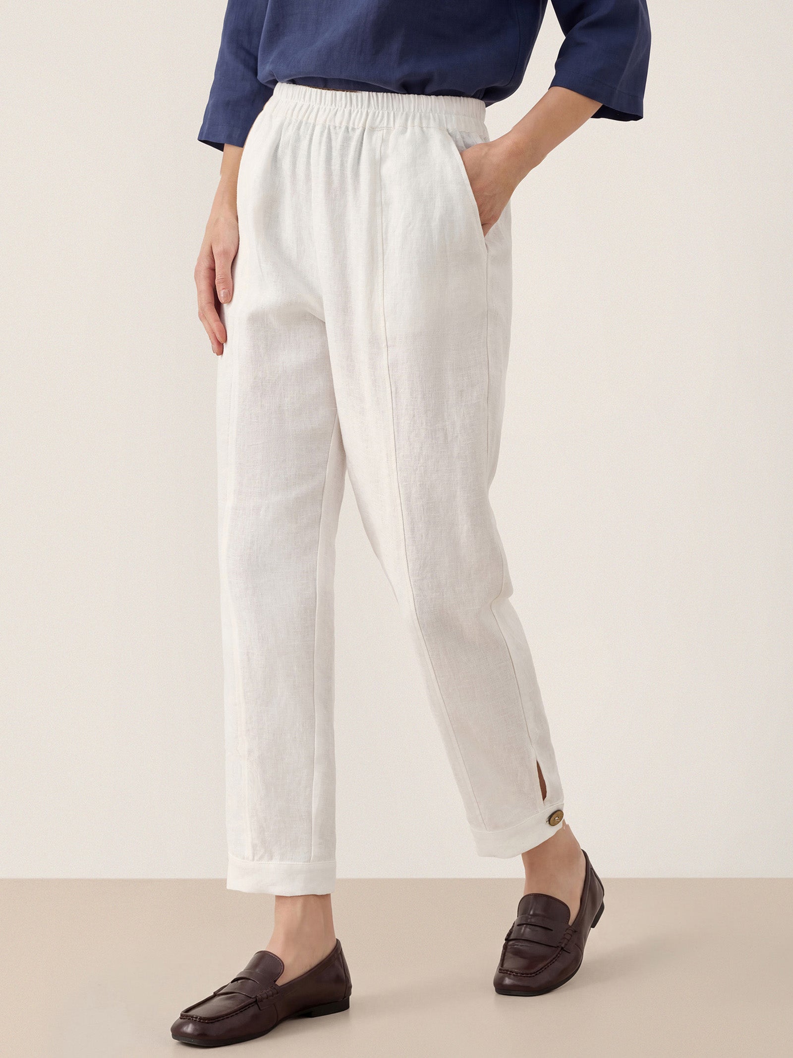 LINTICO 100% Linen Straight-Leg Pants with Elastic Waist PATRICE — main product shot