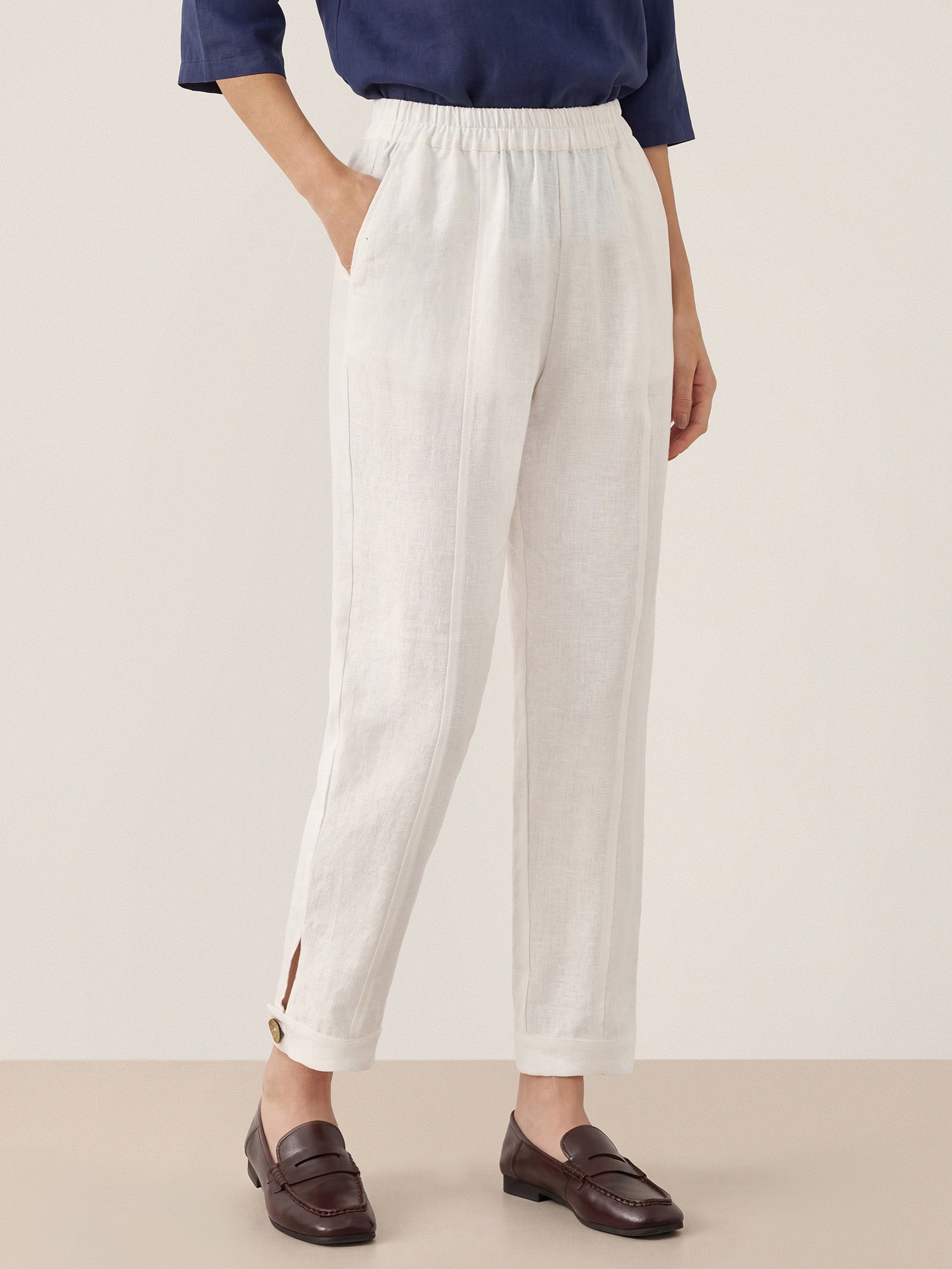 LINTICO 100% Linen Straight-Leg Pants with Elastic Waist PATRICE — bottoms-pants-linen category context