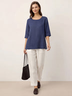 LINTICO 100% Linen Straight-Leg Pants with Elastic Waist PATRICE — detail shot 6