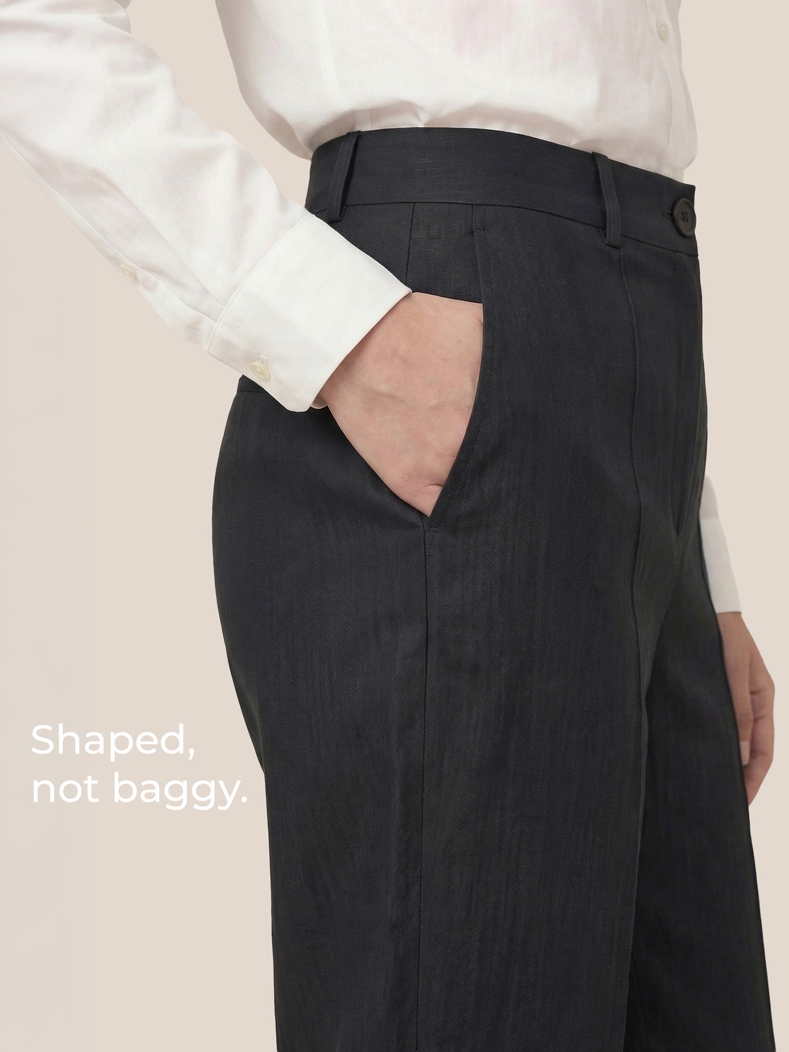 LINTICO Linen Tailored Straight Cropped Pants LOGAN — lifestyle worn / used context