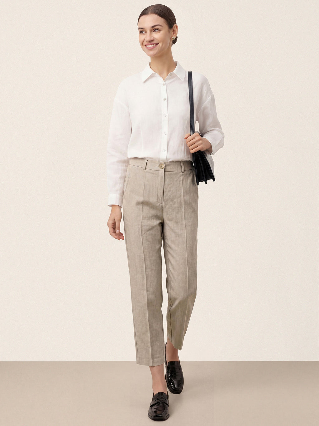 LINTICO Linen Tailored Straight Cropped Pants LOGAN — main product shot