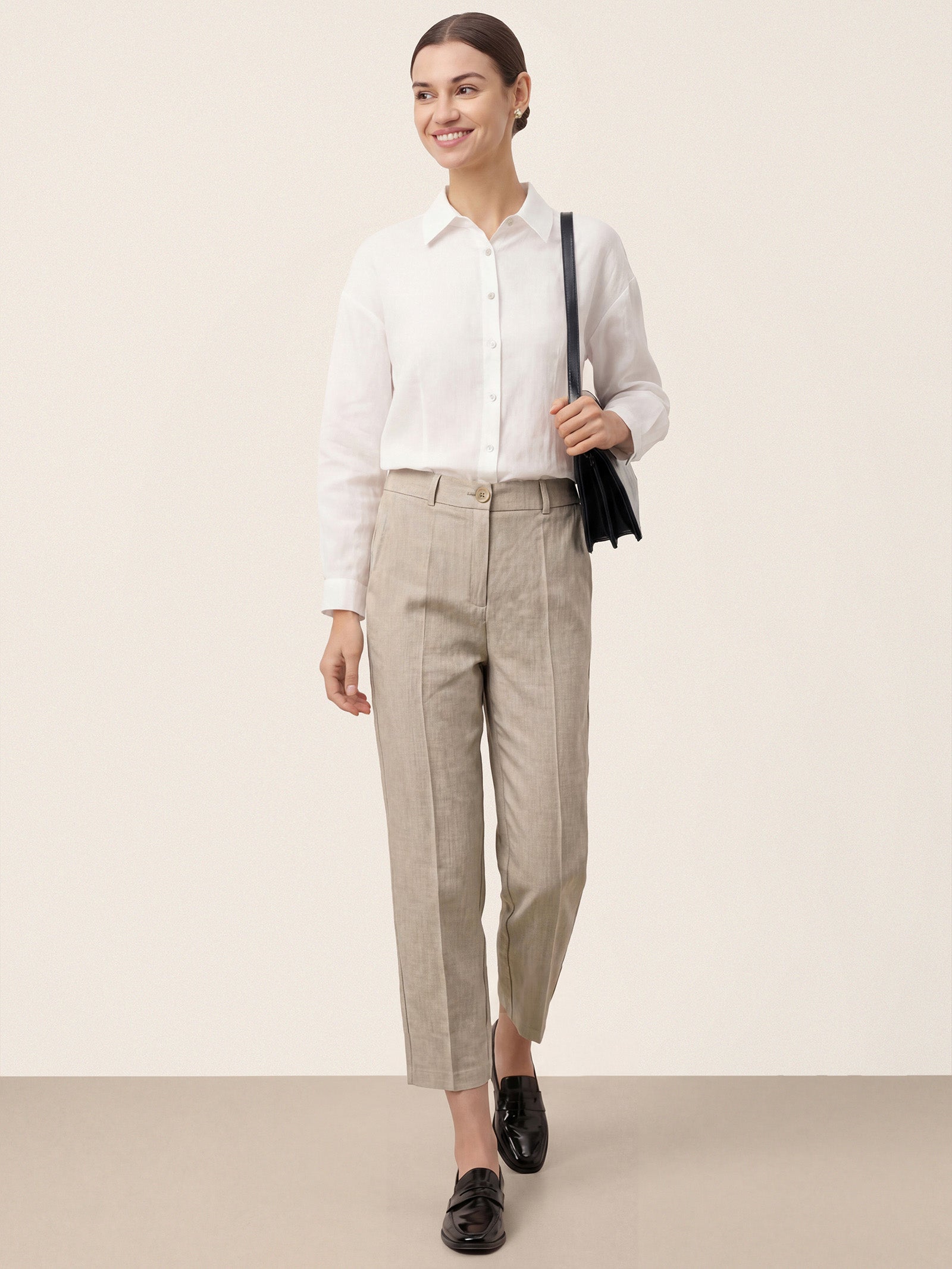 LINTICO Linen Tailored Straight Cropped Pants LOGAN — main product shot