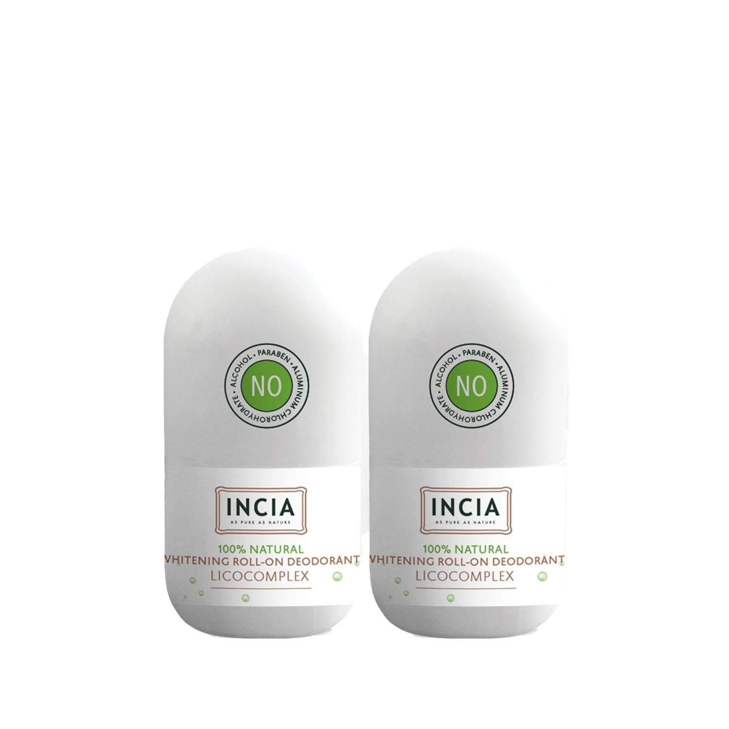INCIA Natural Whitening Roll-On Deodorant - 50ml x 2 Pack - Natural Deodorant for Underarm Whitening & Hygiene