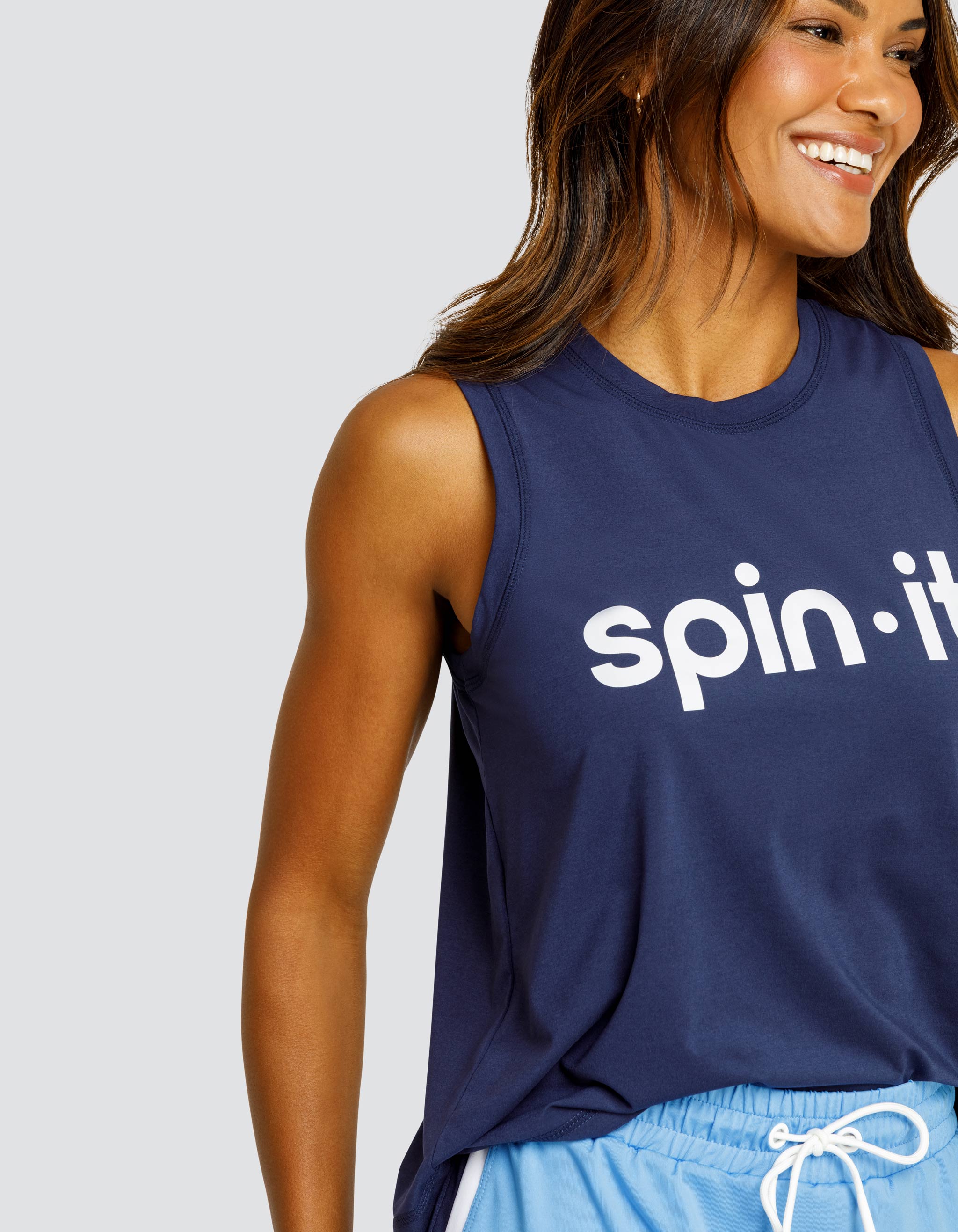 MACHLI HI-LOW CREW NECK SWING TANK - NAVY BLUE LOGO