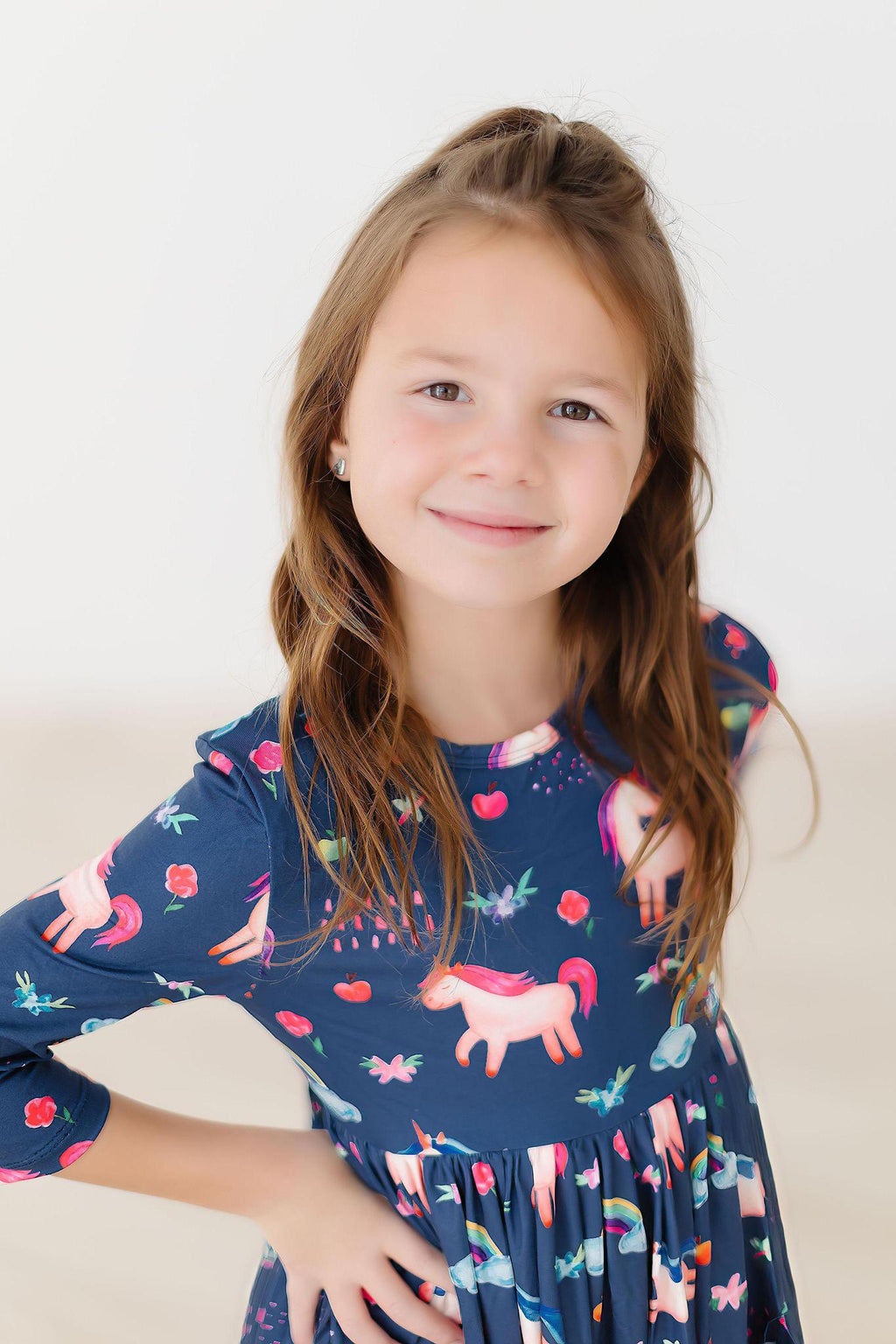 Mila & Rose ® Painted Skies 3/4 Sleeve Pocket Twirl Dress — detail close-up