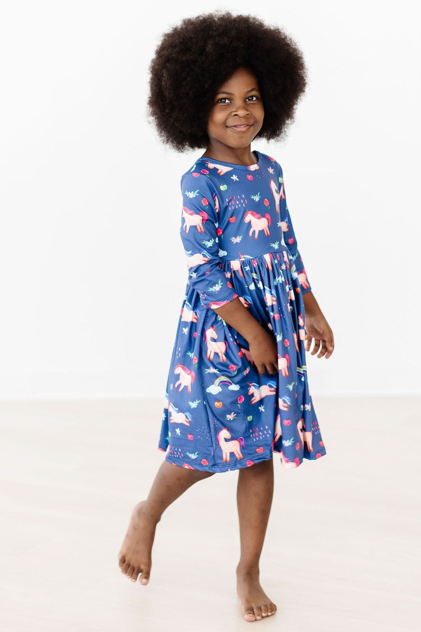 Mila & Rose ® Painted Skies 3/4 Sleeve Pocket Twirl Dress — alternative angle