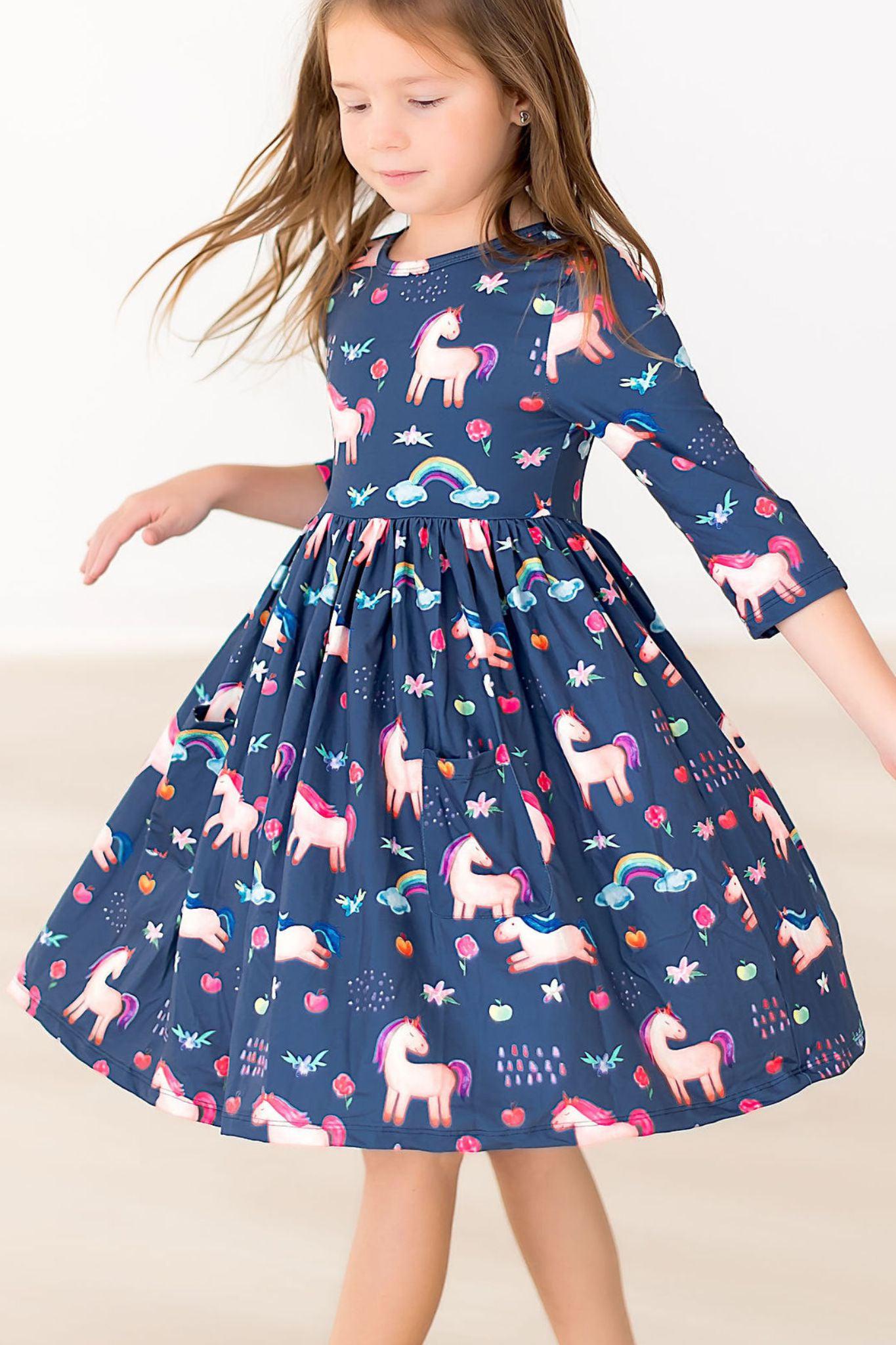 Mila & Rose ® Painted Skies 3/4 Sleeve Pocket Twirl Dress — main product shot