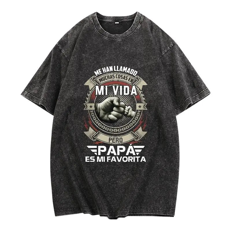 Papá Es Mi Favorito T-Shirt – Spanish Father's Day Vintage Washed Tee, Retro Lightweight Cotton Daughter Graphic Top, Sincere Family Streetwear