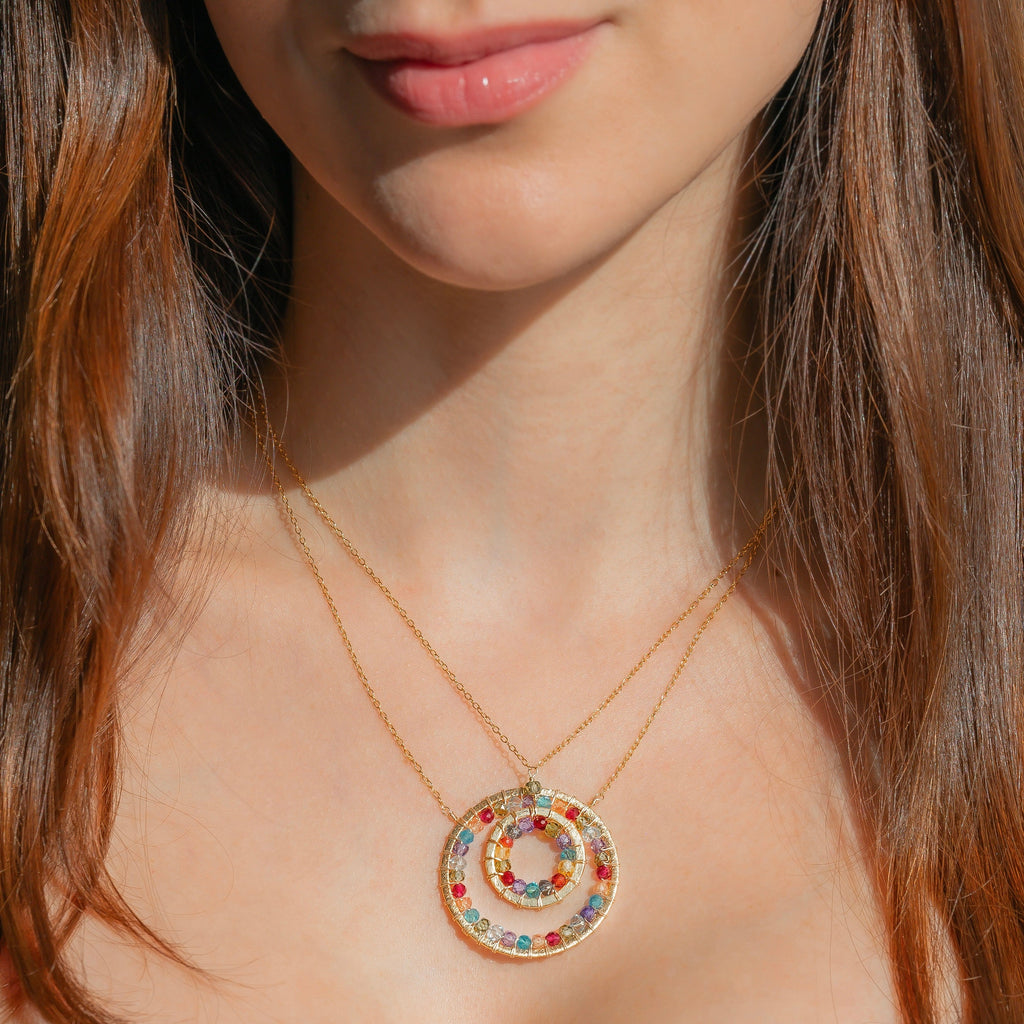 PARKEN JEWELRY London Blue Quartz, Rainbow Gemstone and Amethyst Halo Mini Gold Pendants — necklaces category context