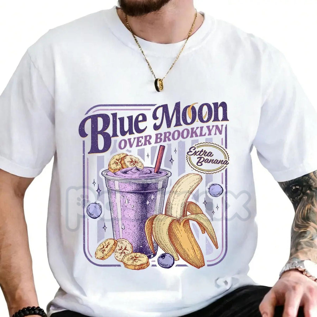 Pasimax Parody Blue Moon Over Brooklyn T-Shirt - Extra Banana Smoothie Graphic Tee, Heated Rivalry Fan Merch, Shane and Ilya 