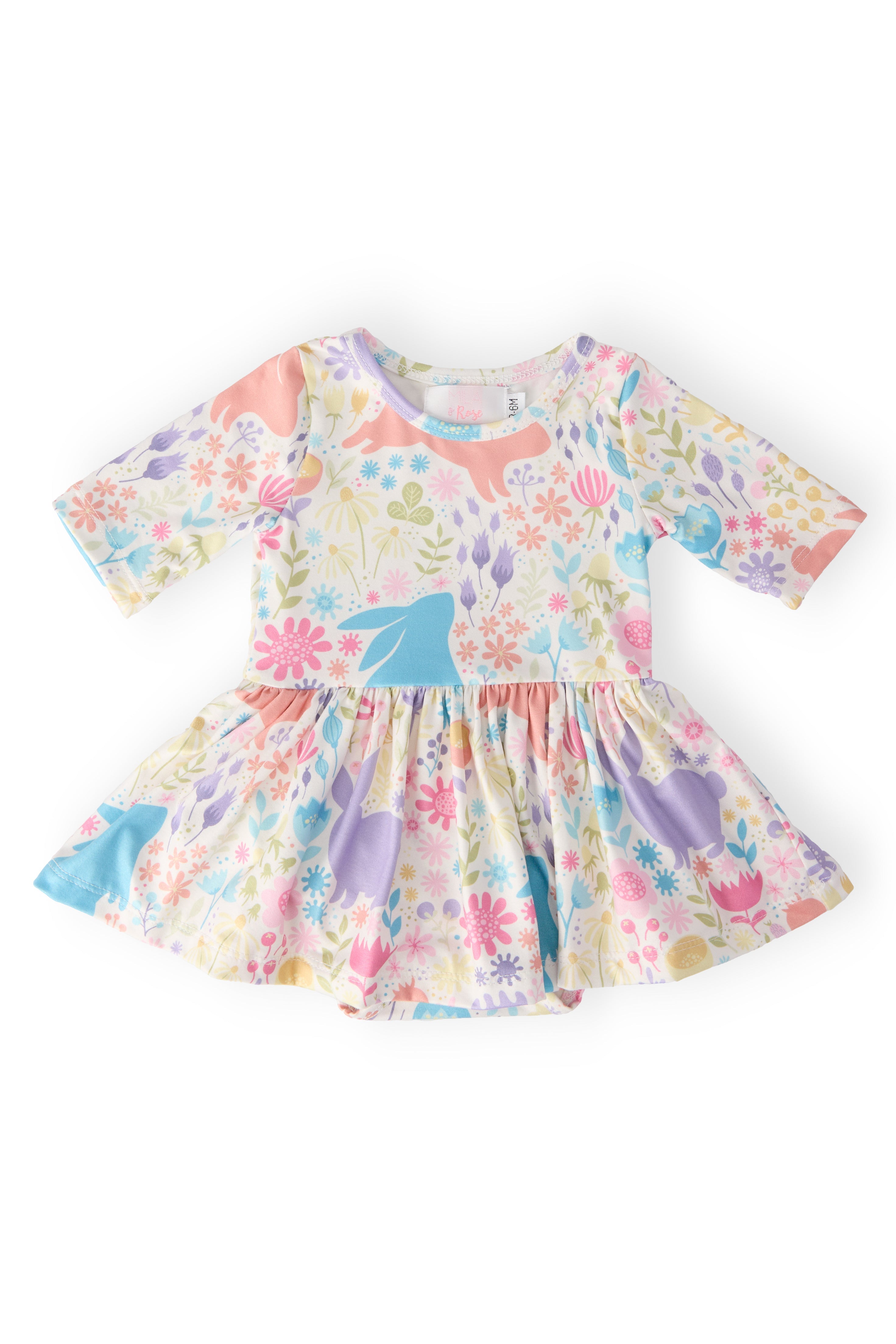 Mila & Rose ® Pastel Floral Bunnies Twirl Bodysuit — main product shot