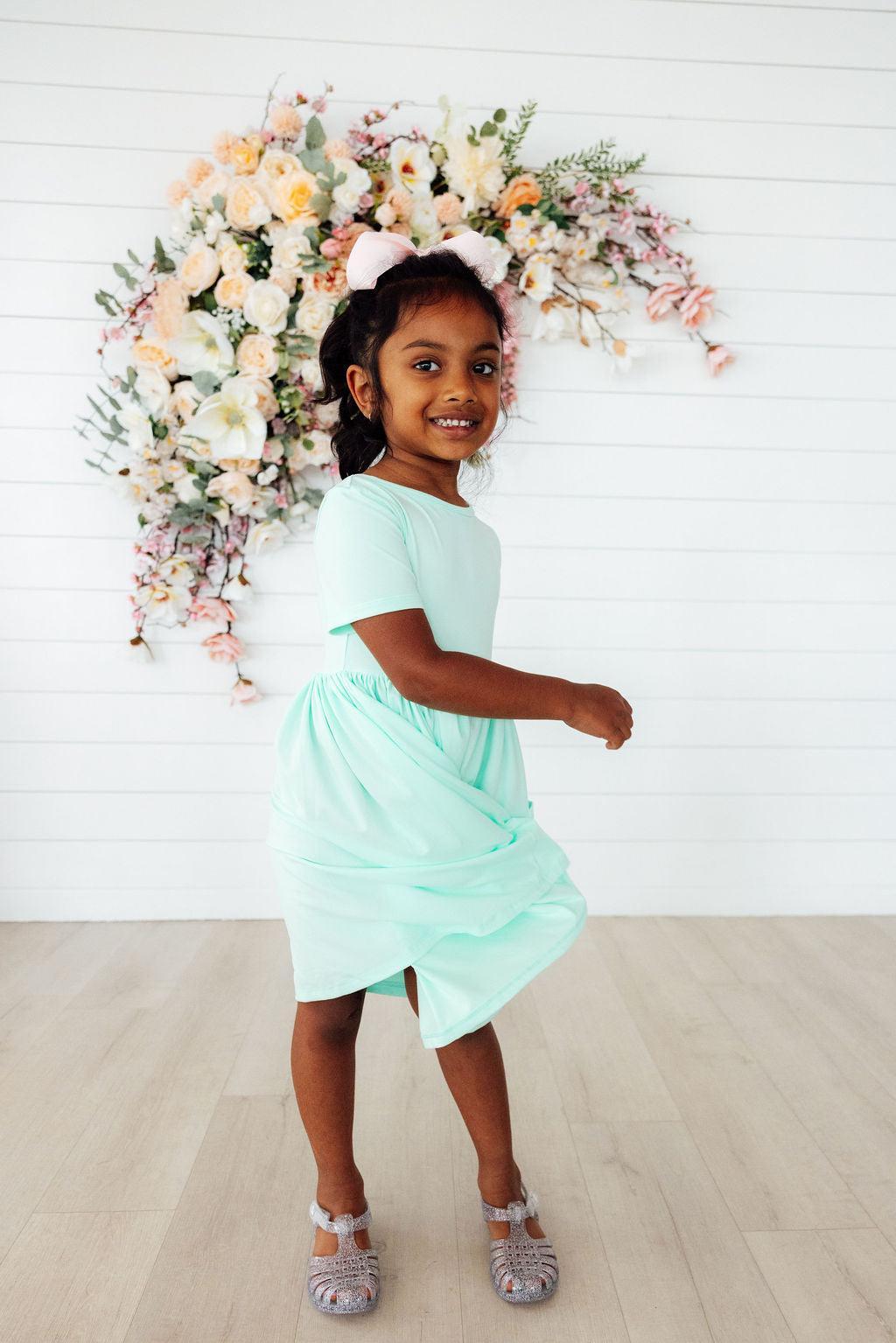 Mila & Rose ® Pastel Green S/S Pocket Twirl Dress — side view