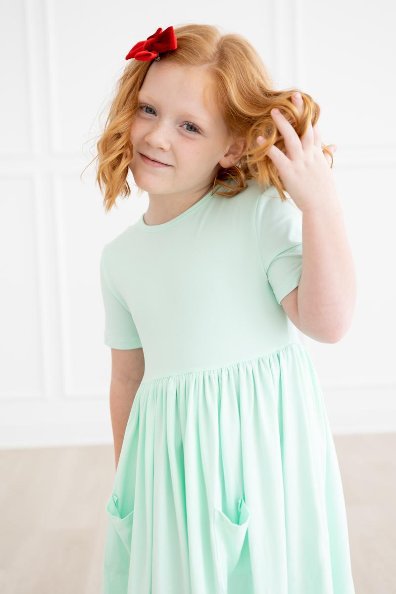 Mila & Rose ® Pastel Green S/S Pocket Twirl Dress — detail close-up