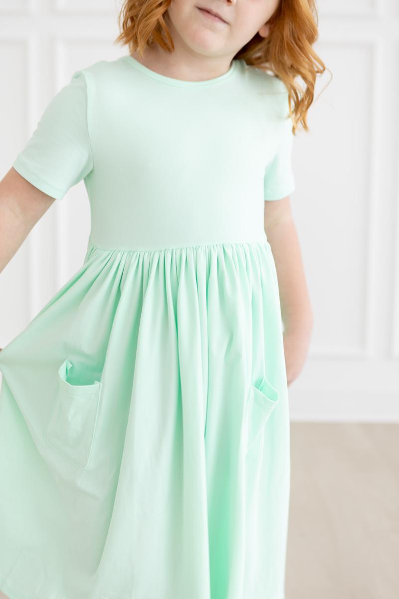 Mila & Rose ® Pastel Green S/S Pocket Twirl Dress — in-use photo