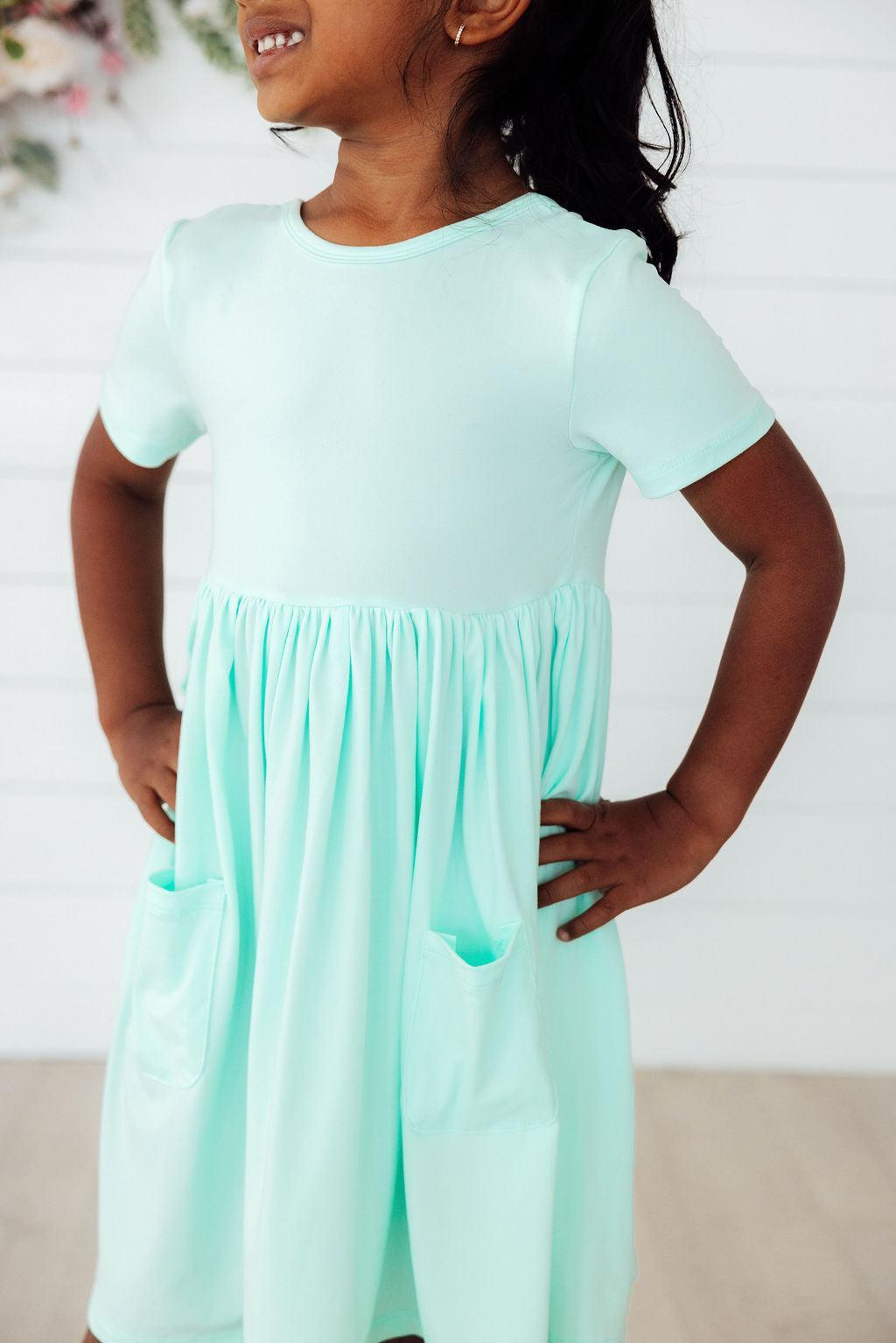 Mila & Rose ® Pastel Green S/S Pocket Twirl Dress — lifestyle context