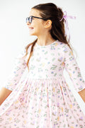Mila & Rose ® Pastel Petals 3/4 Sleeve Pocket Twirl Dress — main product shot