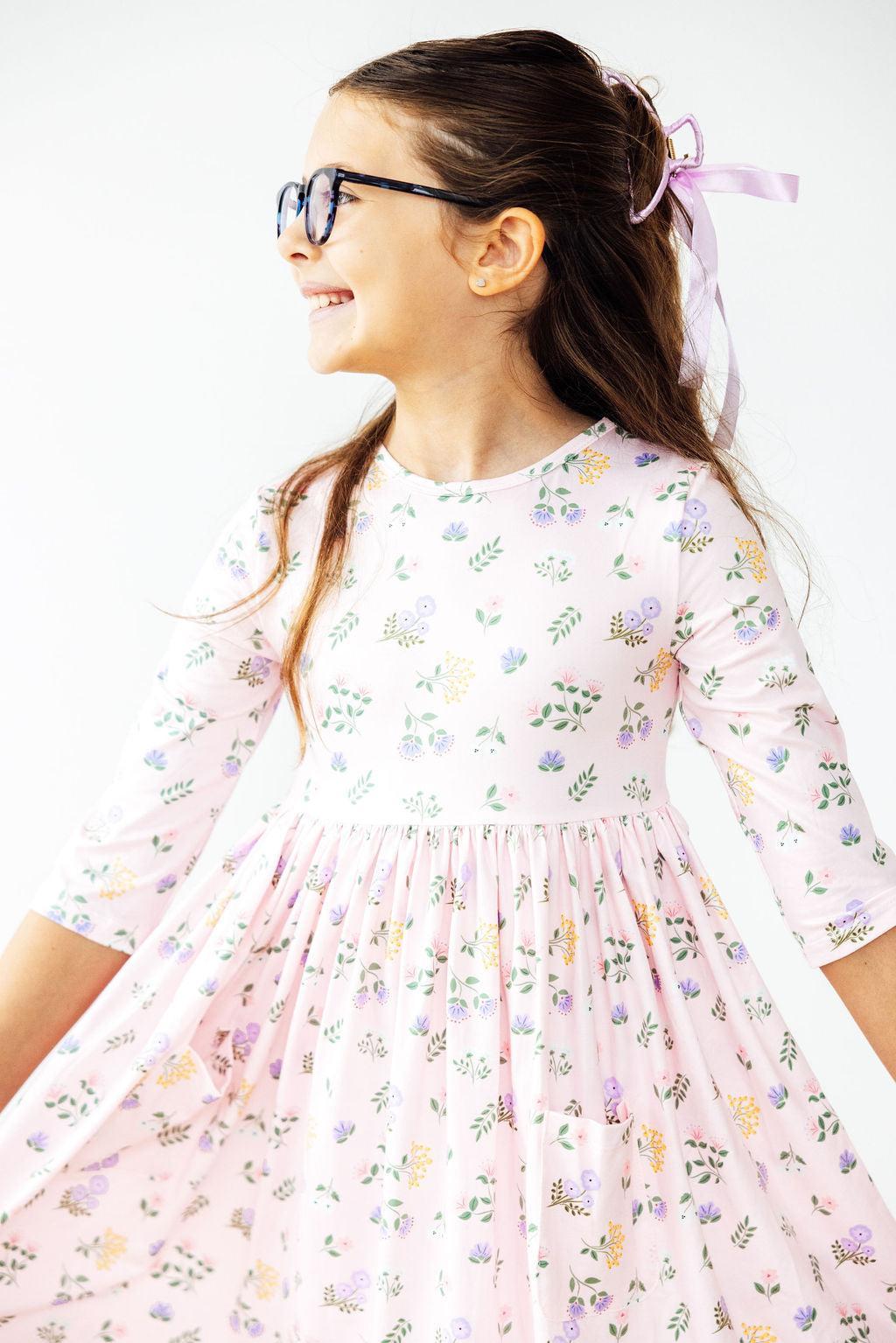 Mila & Rose ® Pastel Petals 3/4 Sleeve Pocket Twirl Dress — main product shot