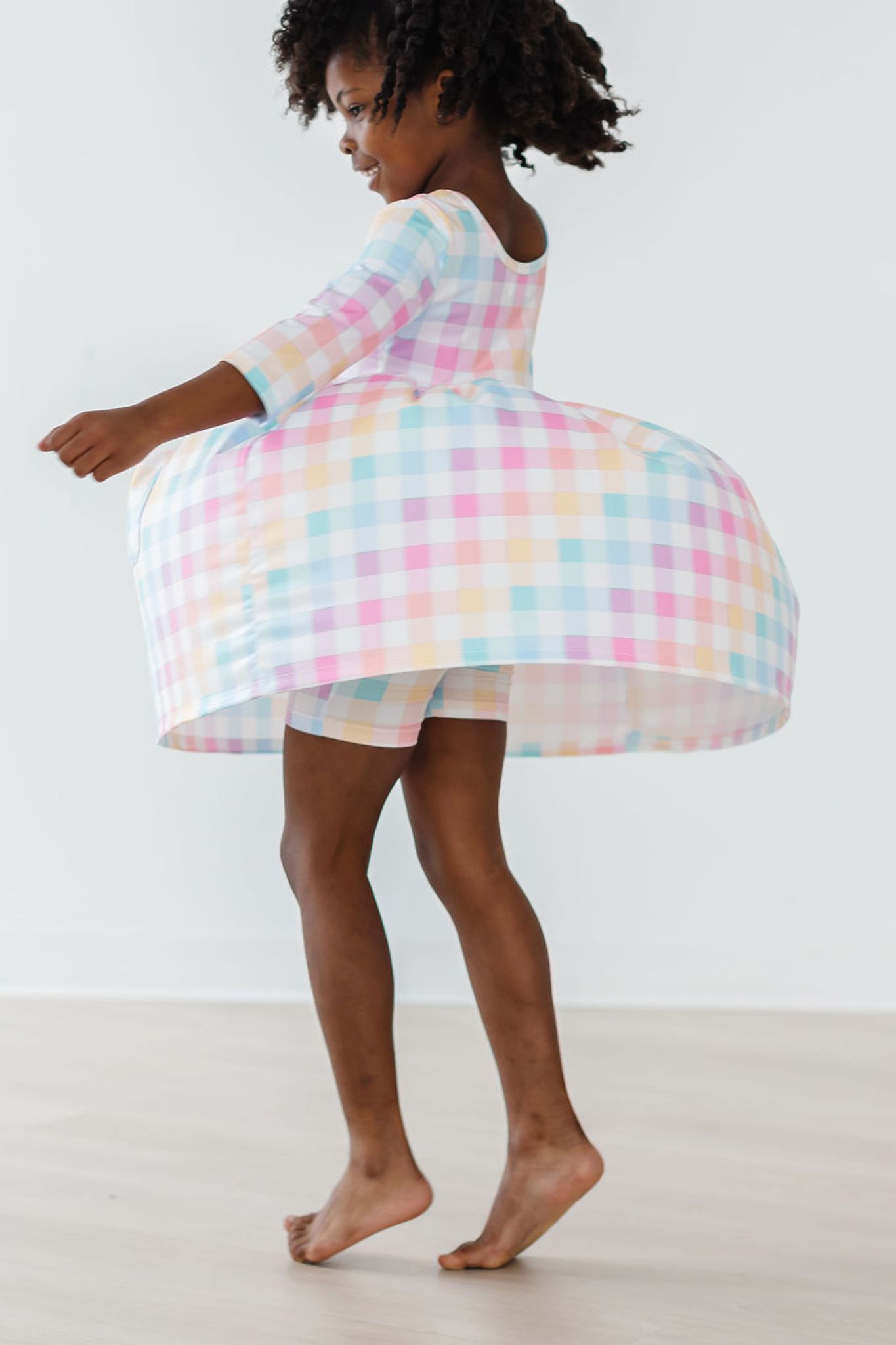 Mila & Rose ® Pastel Plaid 3/4 Sleeve Pocket Twirl Dress — main product shot