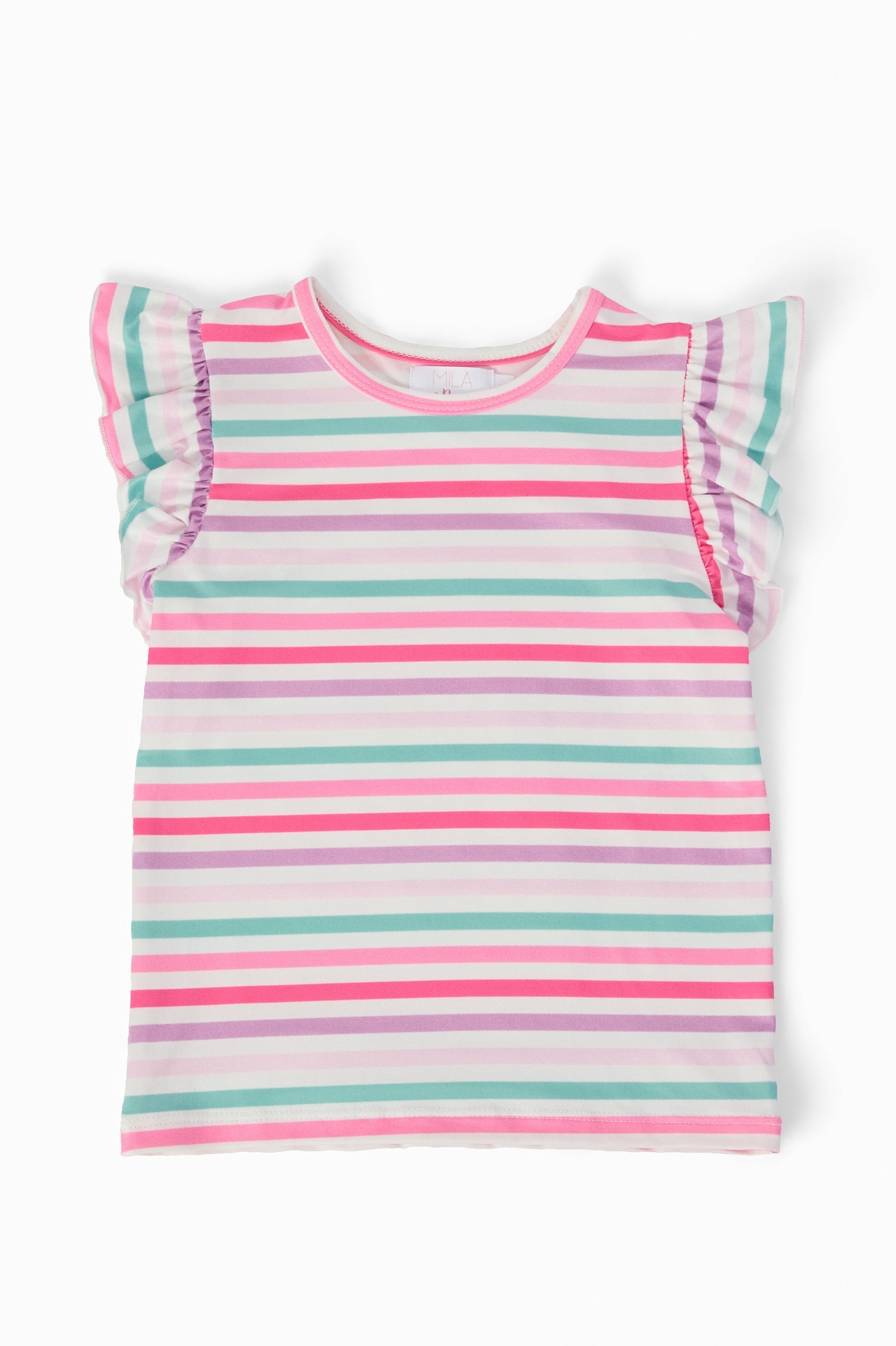 Mila & Rose ® Pastel Stripes S/S Ruffle Tee — main product shot