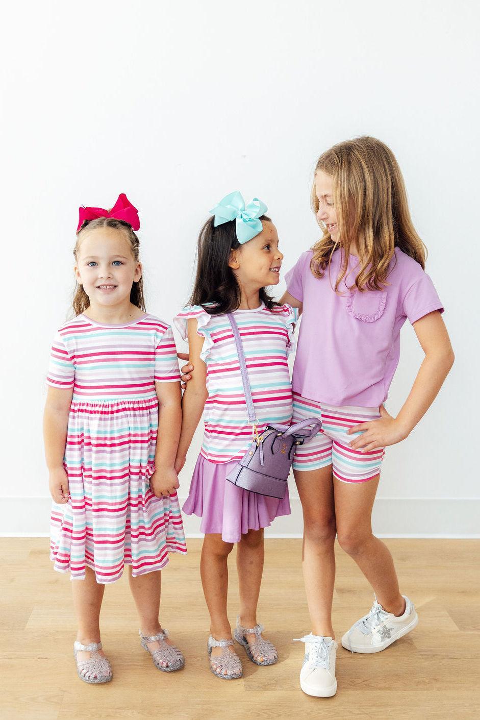 Mila & Rose ® Pastel Stripes Twirl Shorts — detail close-up