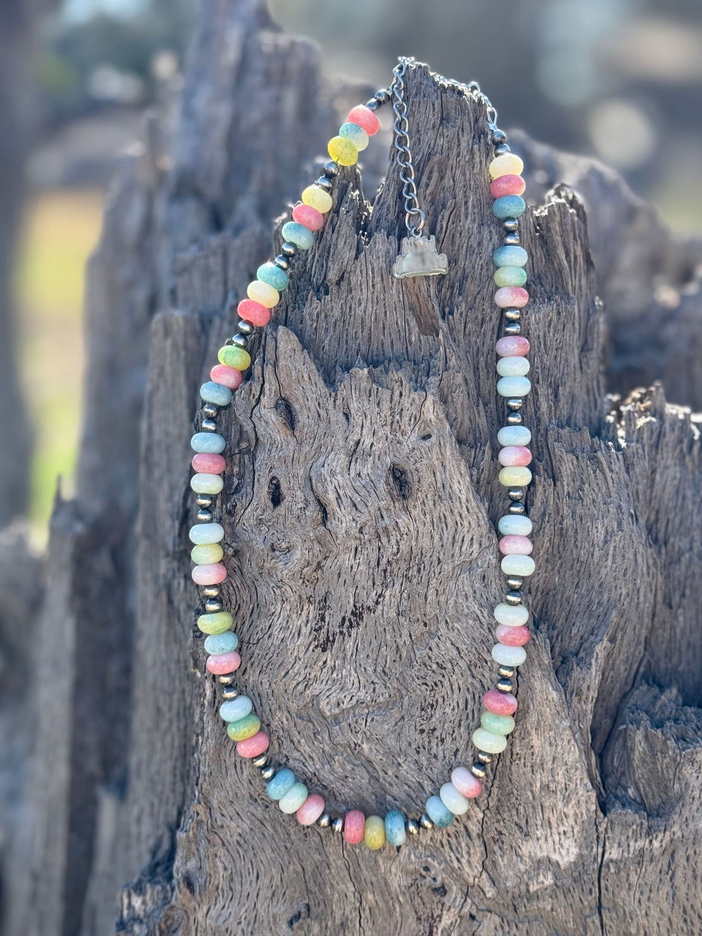 Wild Junkie Sterling Silver Pastel Opal Beaded Choker Necklace — lifestyle context