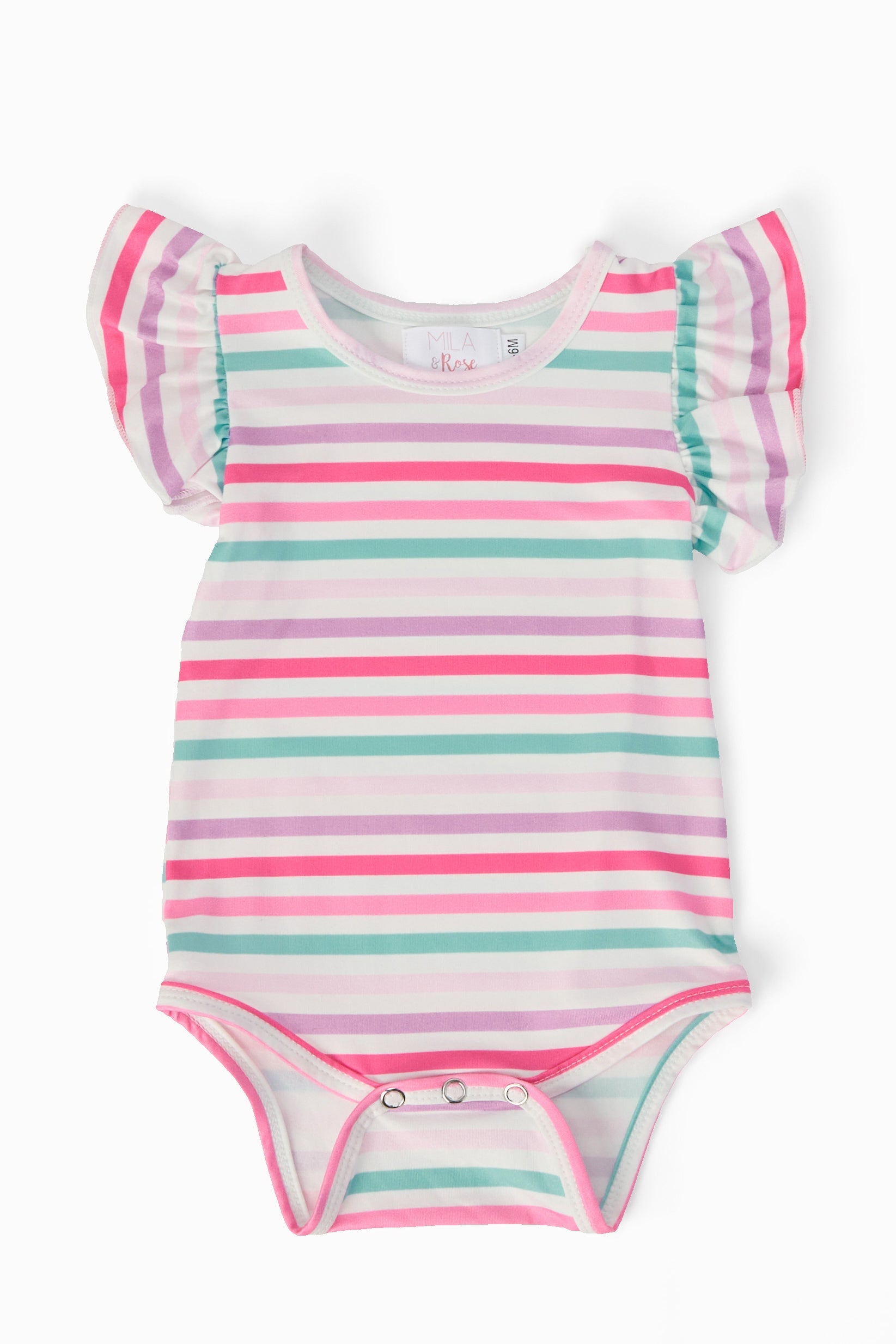 Mila & Rose ® Pastel Stripes S/S Flutter Bodysuit — main product shot