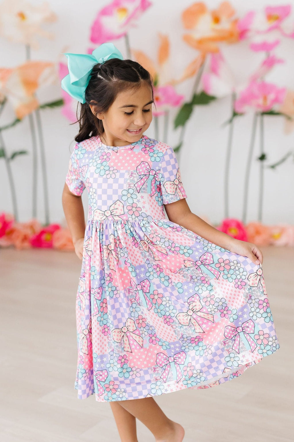 Mila & Rose ® Patchwork Princess S/S Pocket Twirl Dress — back view