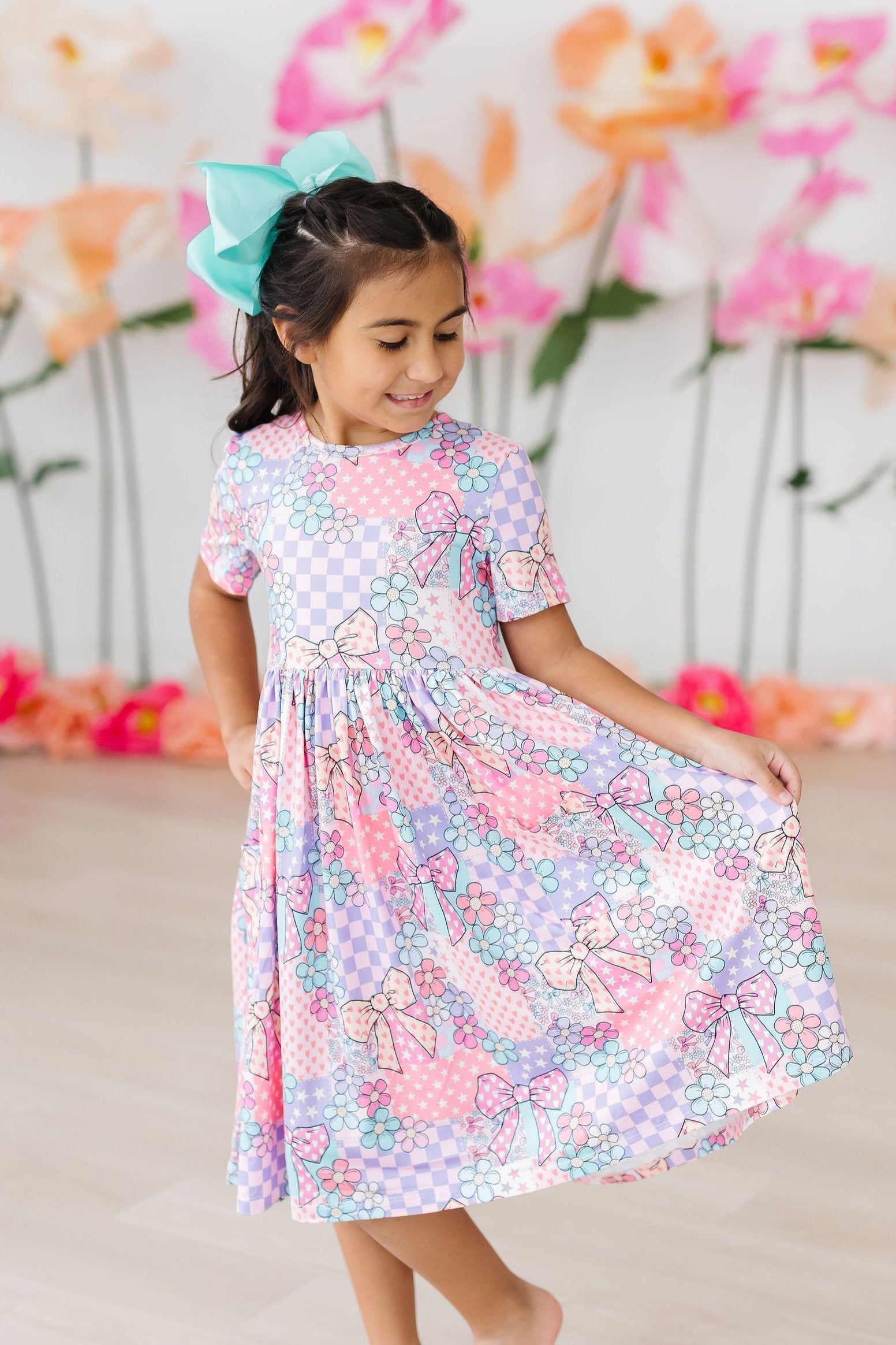 Mila & Rose ® Patchwork Princess S/S Pocket Twirl Dress — back view