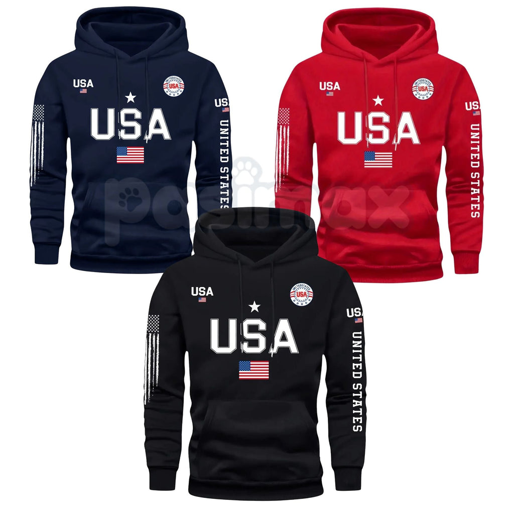 Pasimax Patriot USA Flag Print Hoodie – Men’s American Heritage Fleece Sweatshirt, Vintage Stars & Stripes Graphic Pullover, 