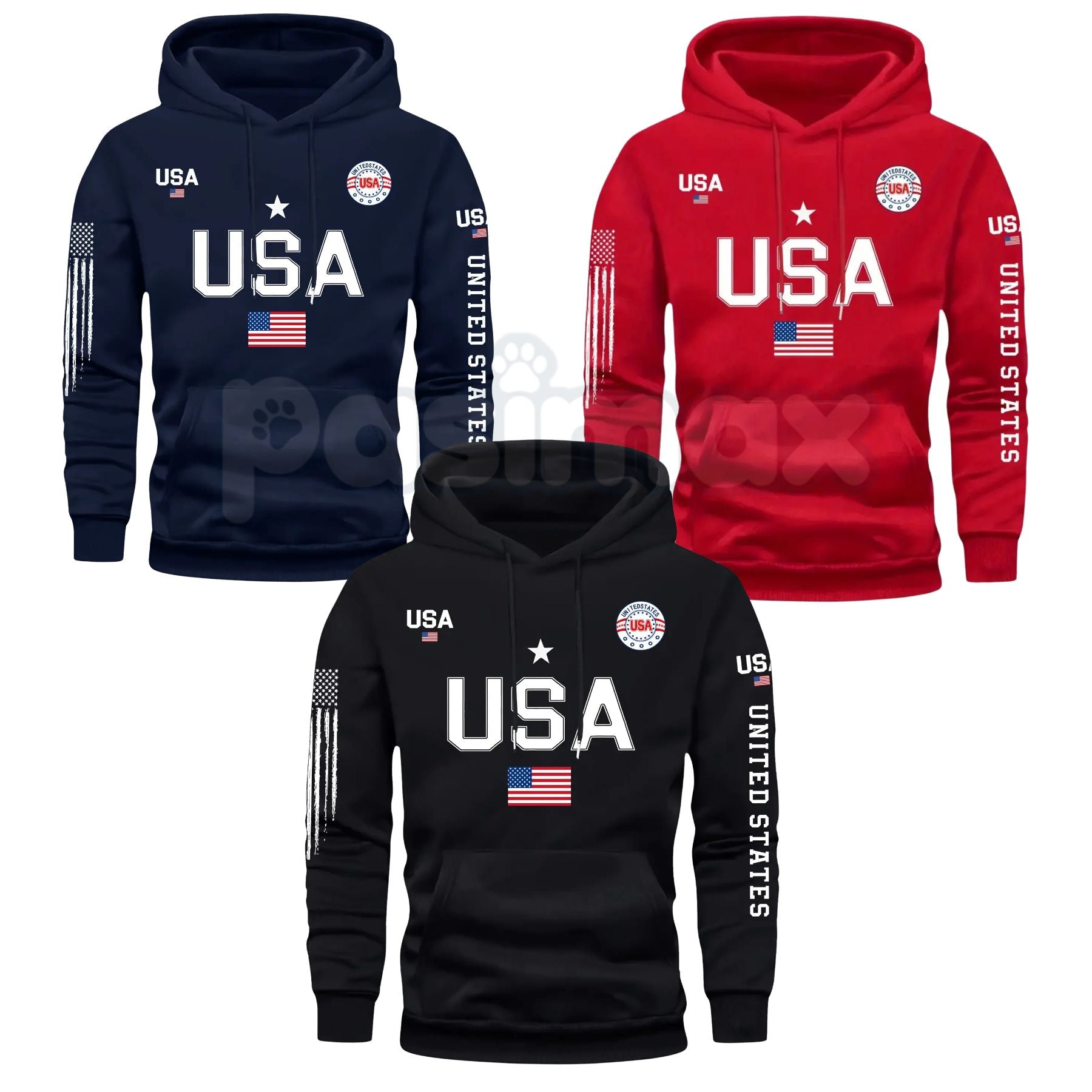 Pasimax Patriot USA Flag Print Hoodie – Men’s American Heritage Fleece Sweatshirt, Vintage Stars & Stripes Graphic Pullover, 