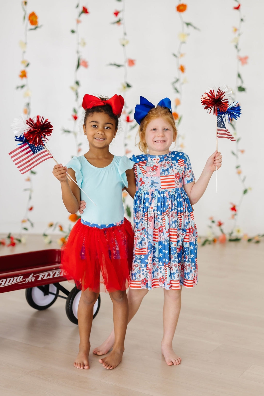 Mila & Rose ® Patriotic Patchwork S/S Pocket Twirl Dress — detail close-up