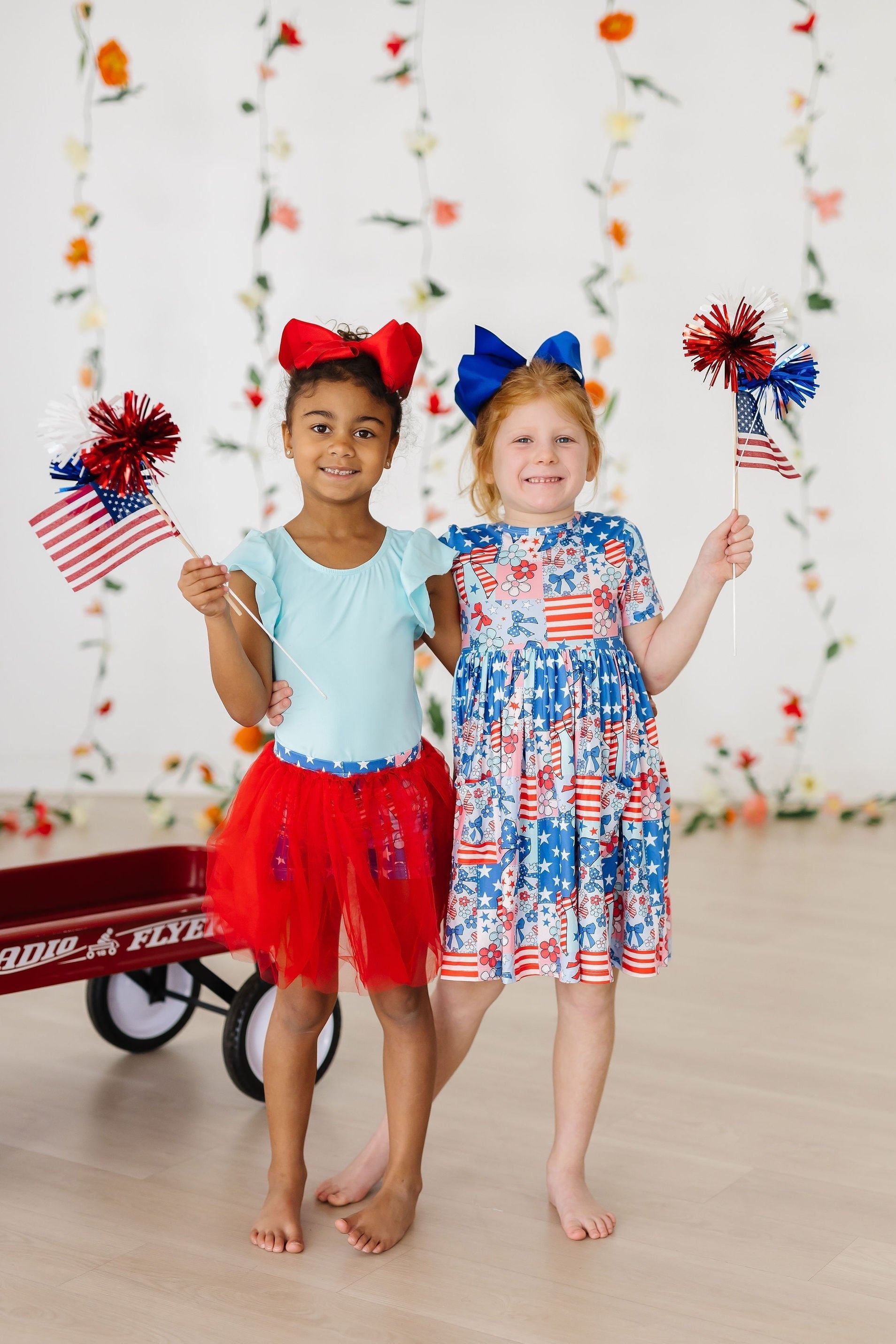 Mila & Rose ® Patriotic Patchwork S/S Pocket Twirl Dress — detail close-up