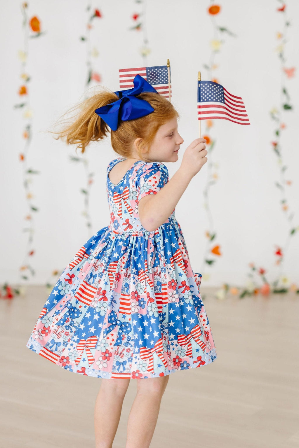 Mila & Rose ® Patriotic Patchwork S/S Pocket Twirl Dress — lifestyle context
