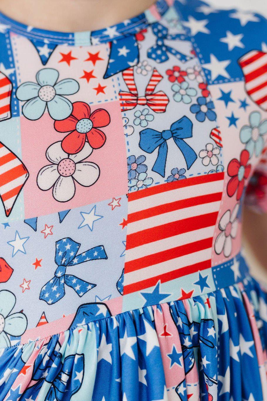 Mila & Rose ® Patriotic Patchwork S/S Pocket Twirl Dress — side view