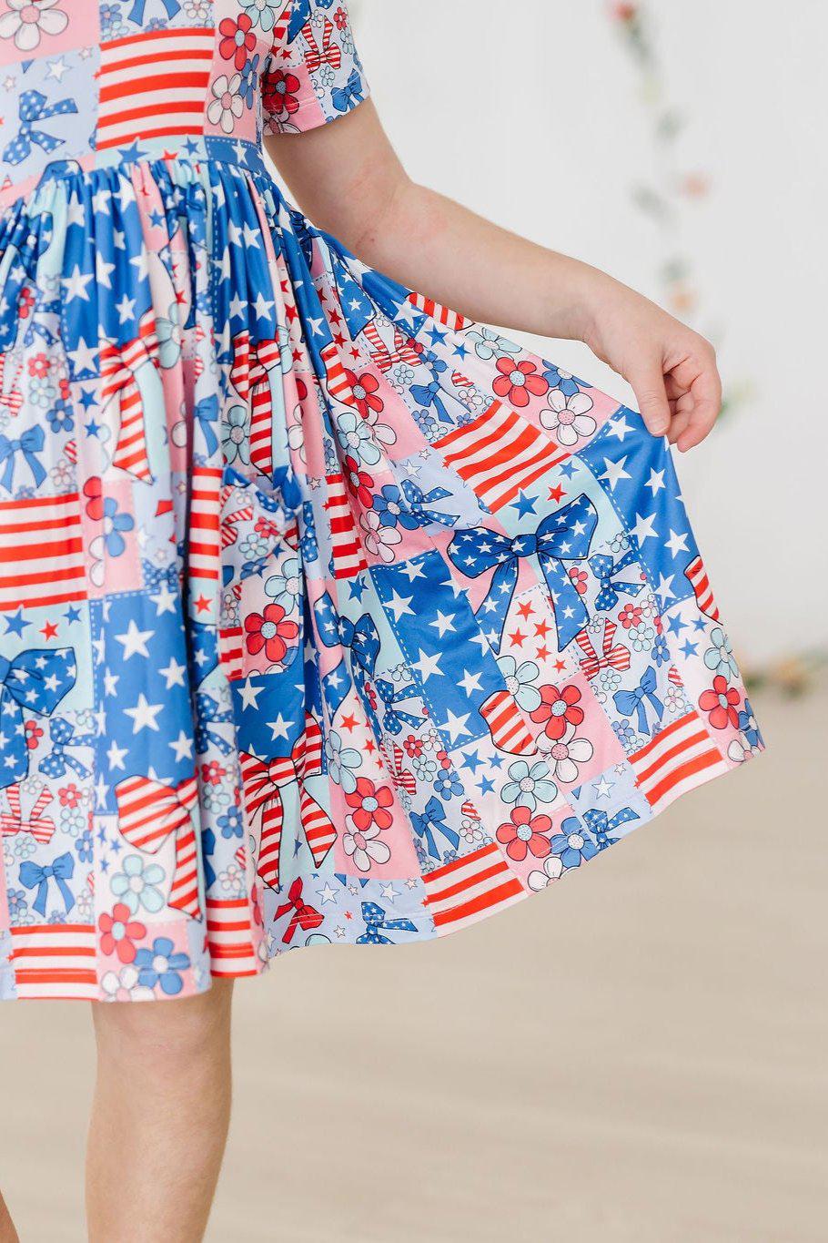 Mila & Rose ® Patriotic Patchwork S/S Pocket Twirl Dress — back view