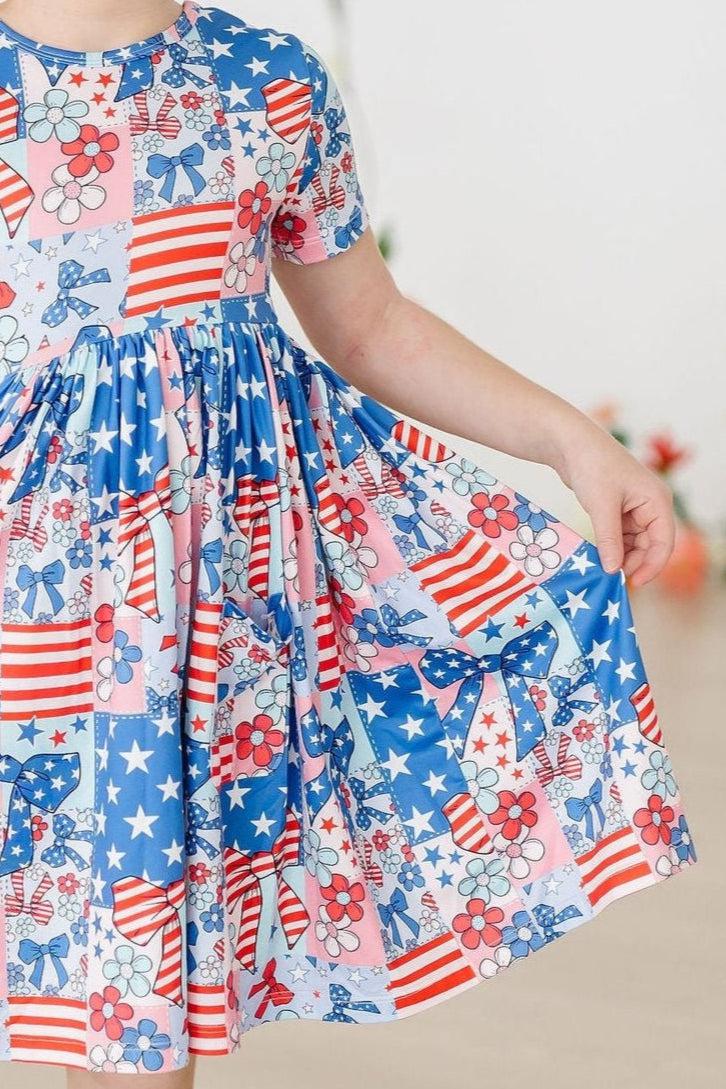 Mila & Rose ® Patriotic Patchwork S/S Pocket Twirl Dress — main product shot