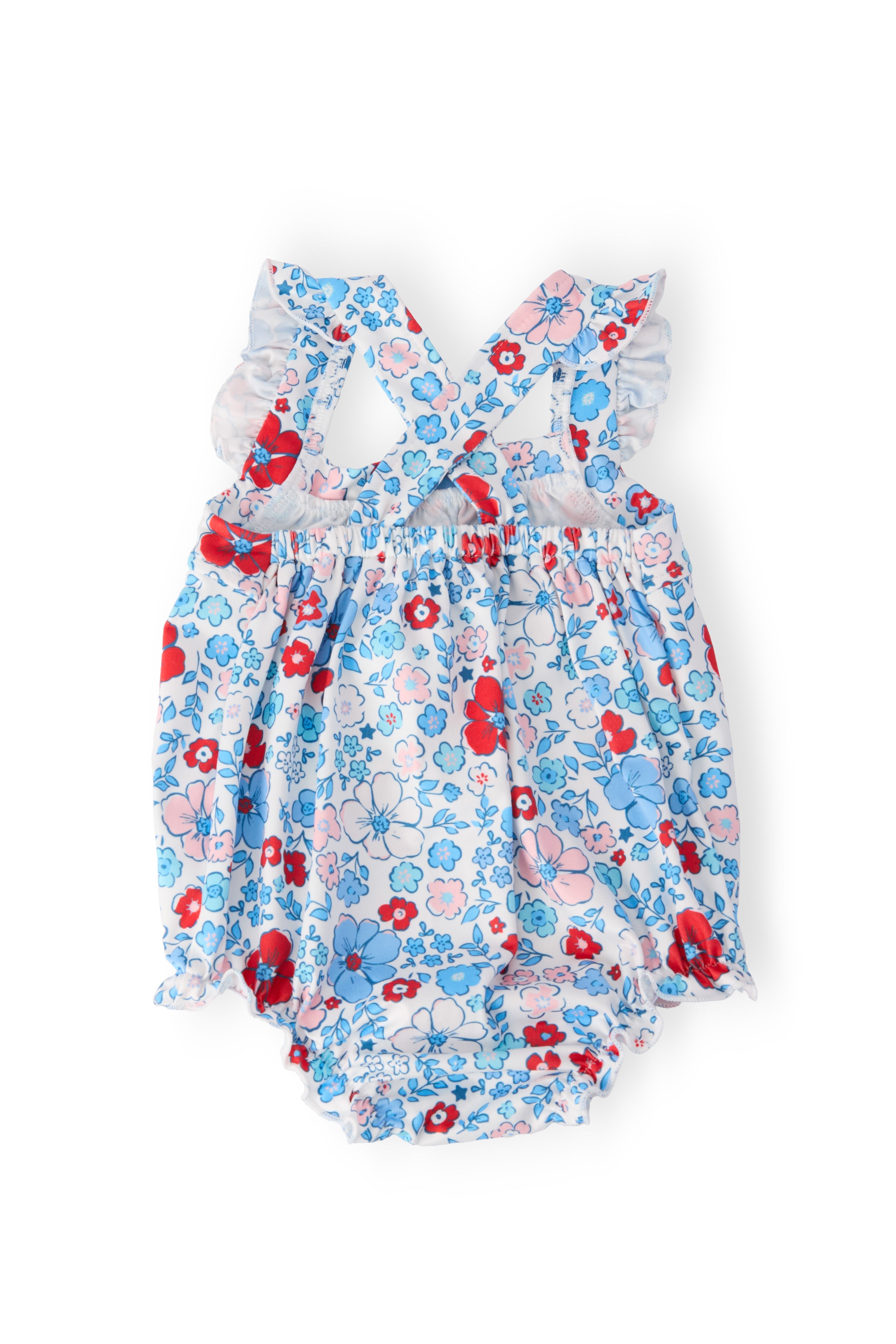 Mila & Rose ® Patriotic Petals Ruffle Cross Back Romper — detail close-up