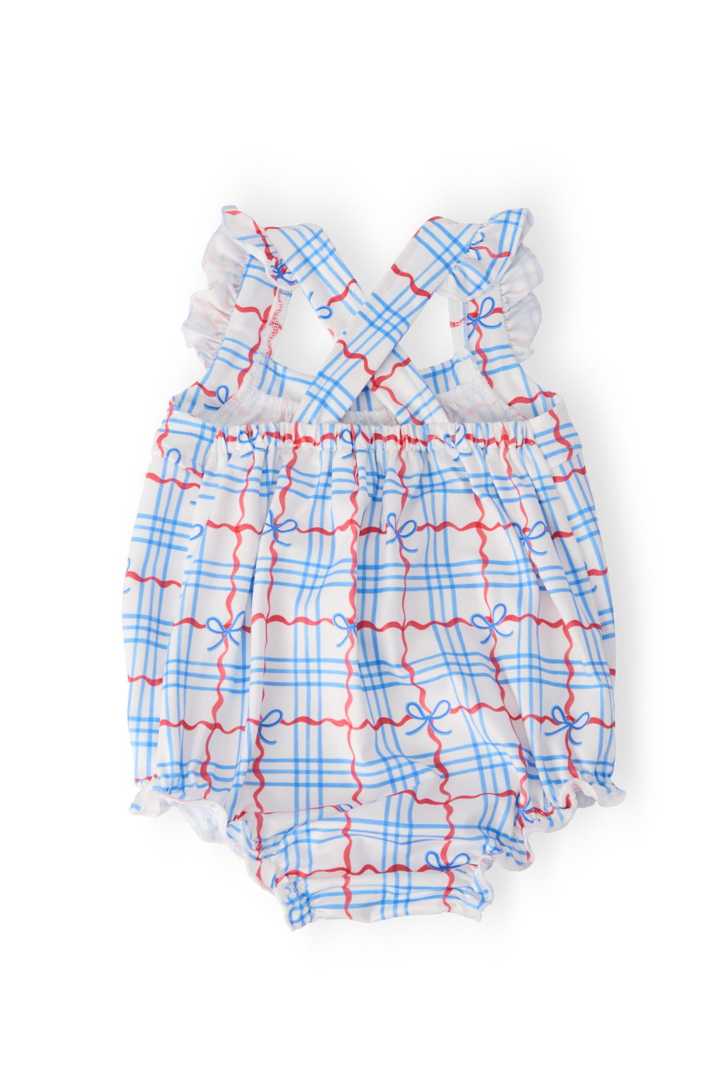 Mila & Rose ® Patriotic Picnic Ruffle Cross Back Romper — detail close-up