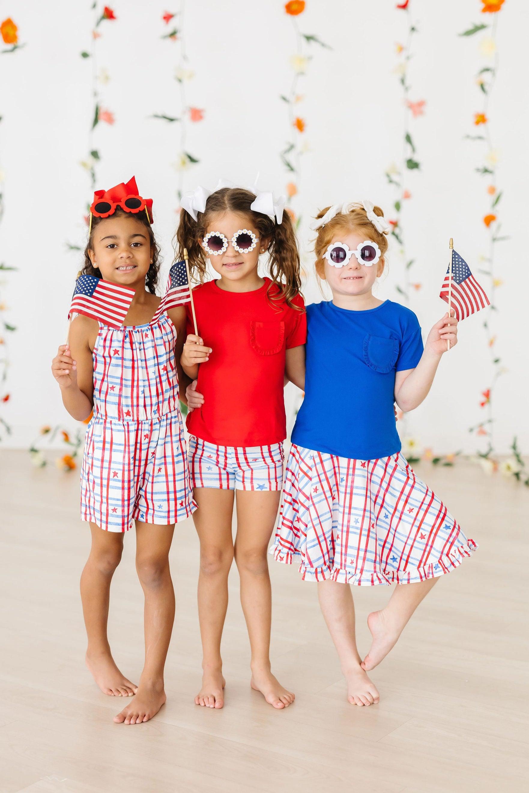 Mila & Rose ® Patriotic Plaid Twirl Shorts — detail close-up