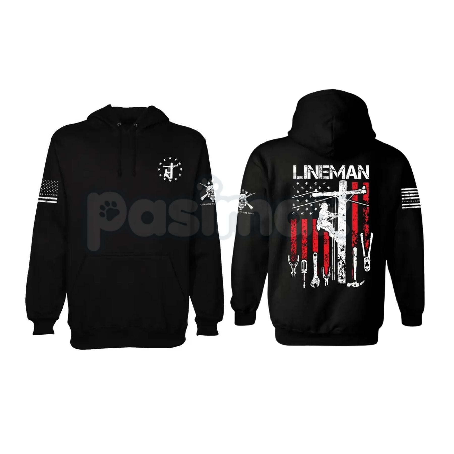Pasimax Patriotic American Flag Lineman Hoodie – USA Flag Work Pullover, Electric Lineworker Trade Apparel, Unisex — main pro