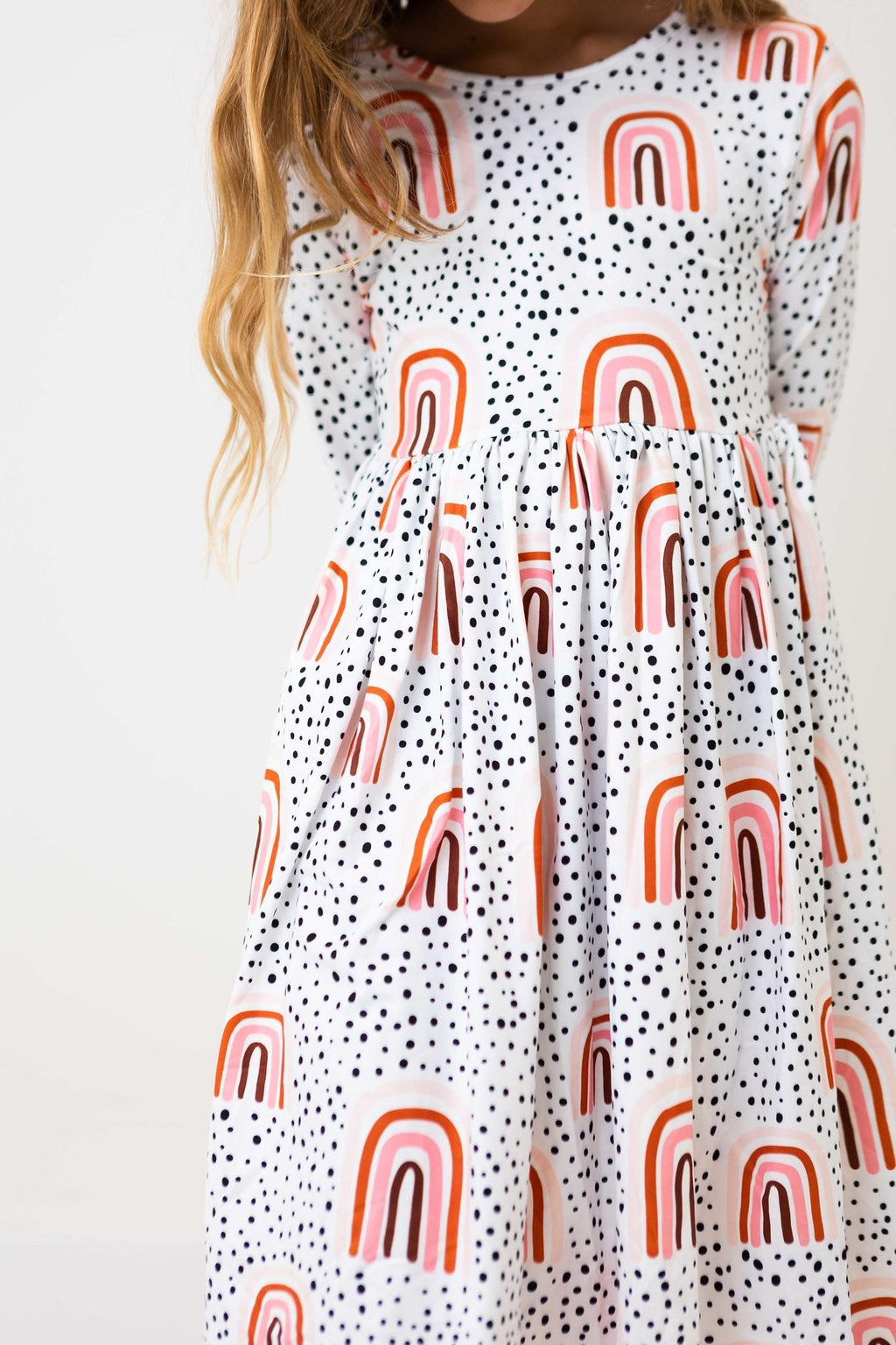Mila & Rose ® Peach Rainbow 3/4 Sleeve Pocket Twirl Dress — main product shot