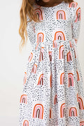 Mila & Rose ® Peach Rainbow 3/4 Sleeve Pocket Twirl Dress — main product shot