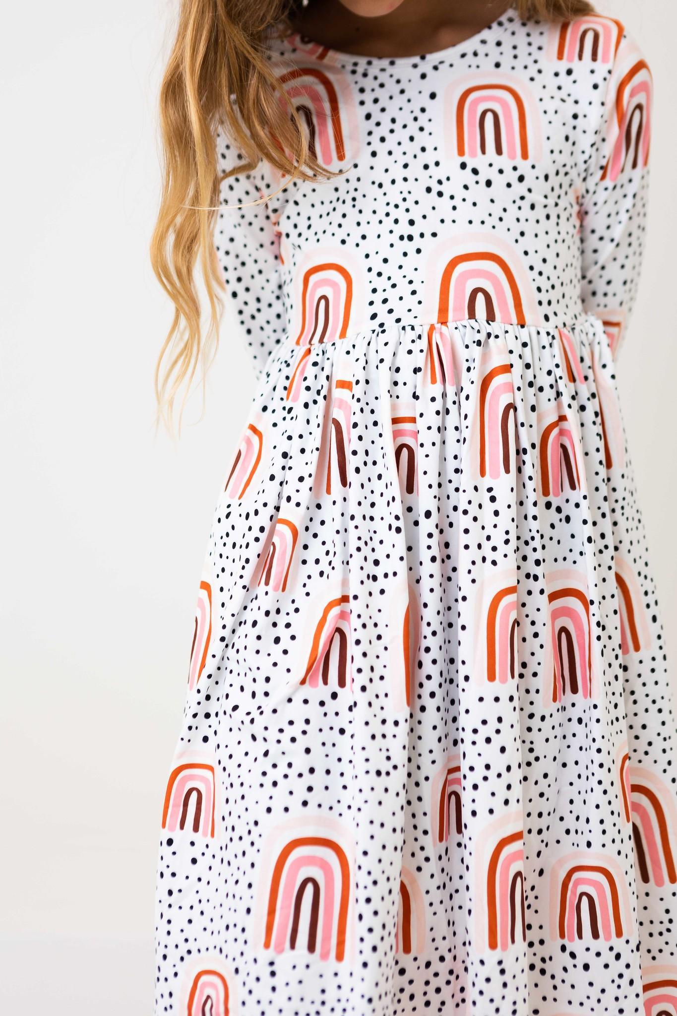 Mila & Rose ® Peach Rainbow 3/4 Sleeve Pocket Twirl Dress — main product shot