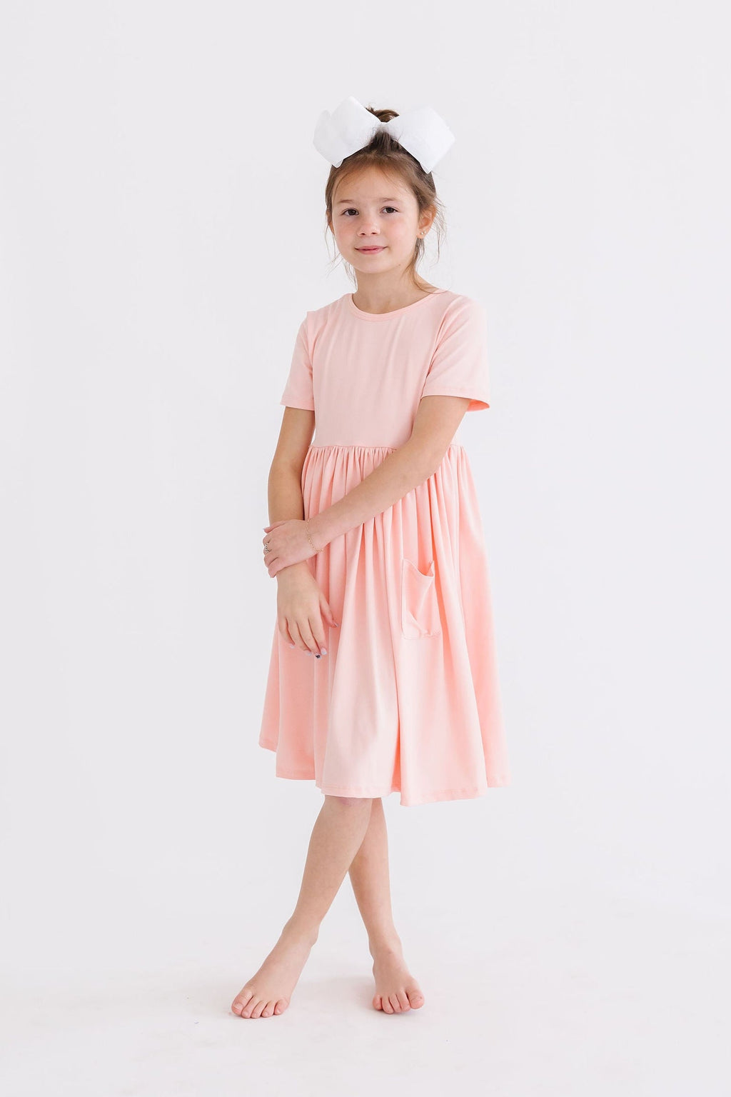 Mila & Rose ® Peach S/S Pocket Twirl Dress — in-use photo