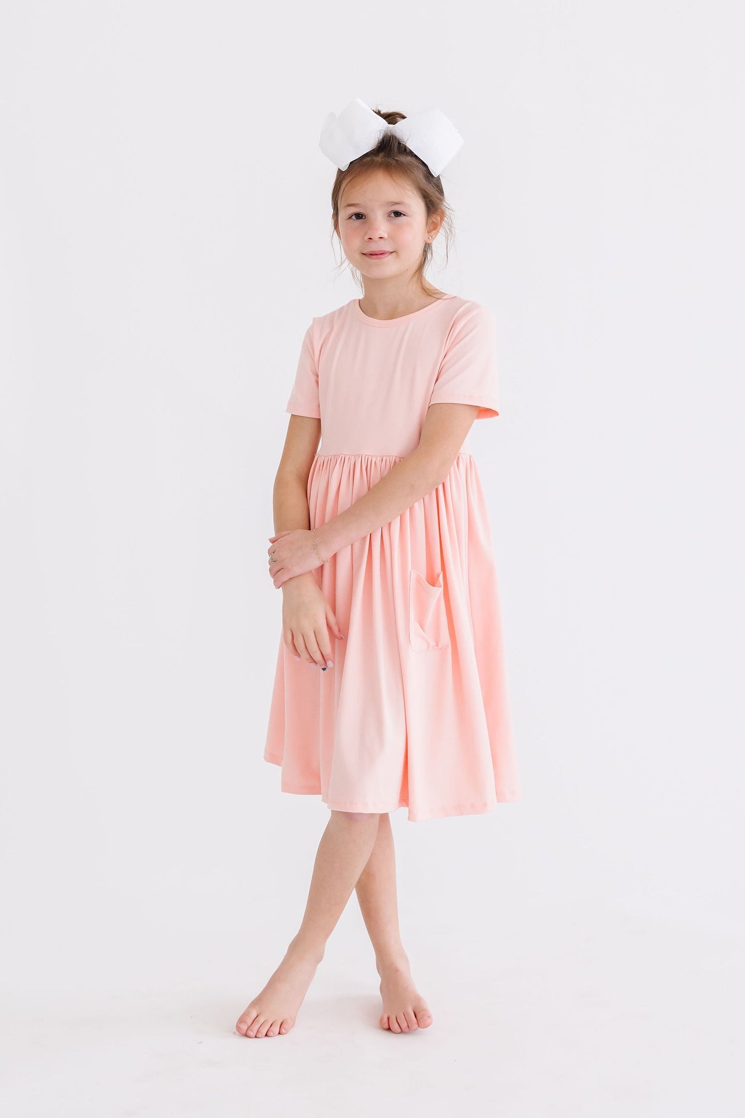 Mila & Rose ® Peach S/S Pocket Twirl Dress — in-use photo