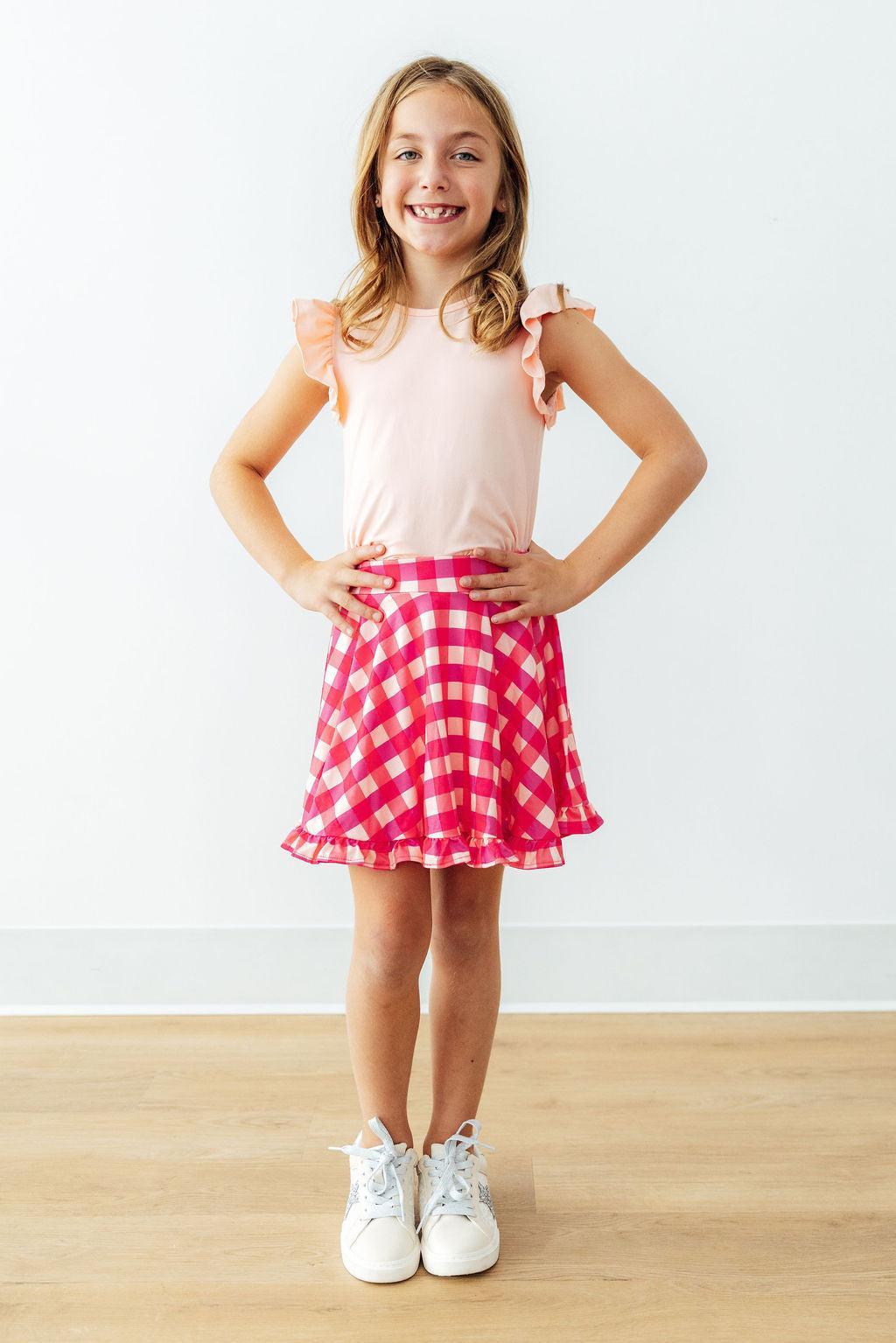 Mila & Rose ® Peach S/S Ruffle Tee — lifestyle context
