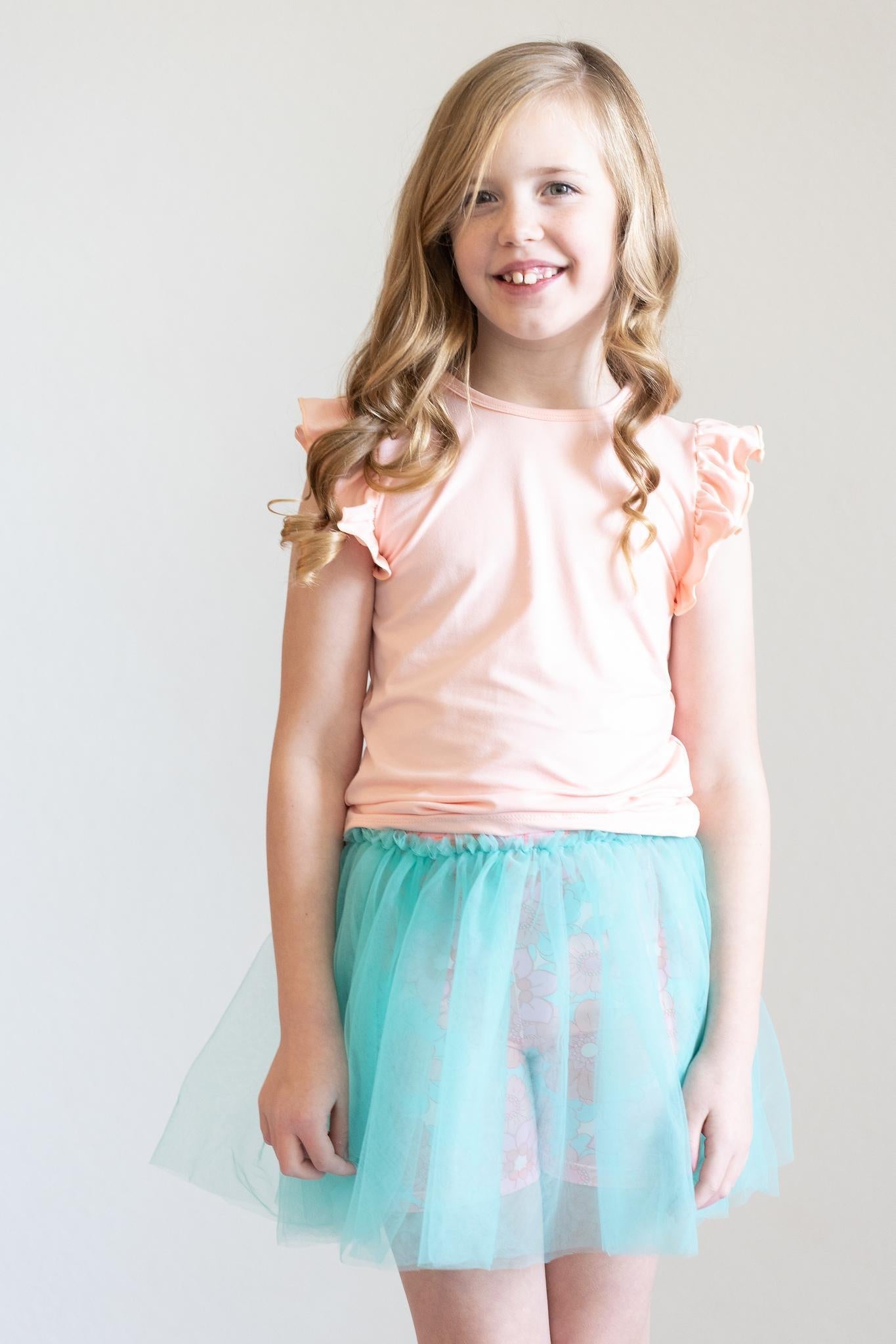 Mila & Rose ® Peach S/S Ruffle Tee — back view