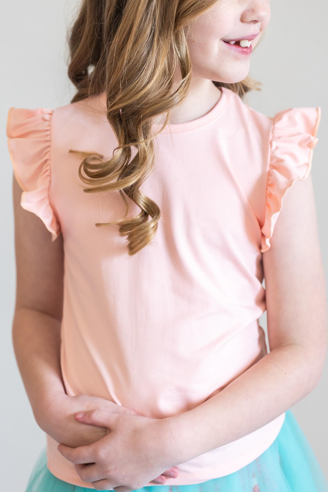 Mila & Rose ® Peach S/S Ruffle Tee — detail close-up