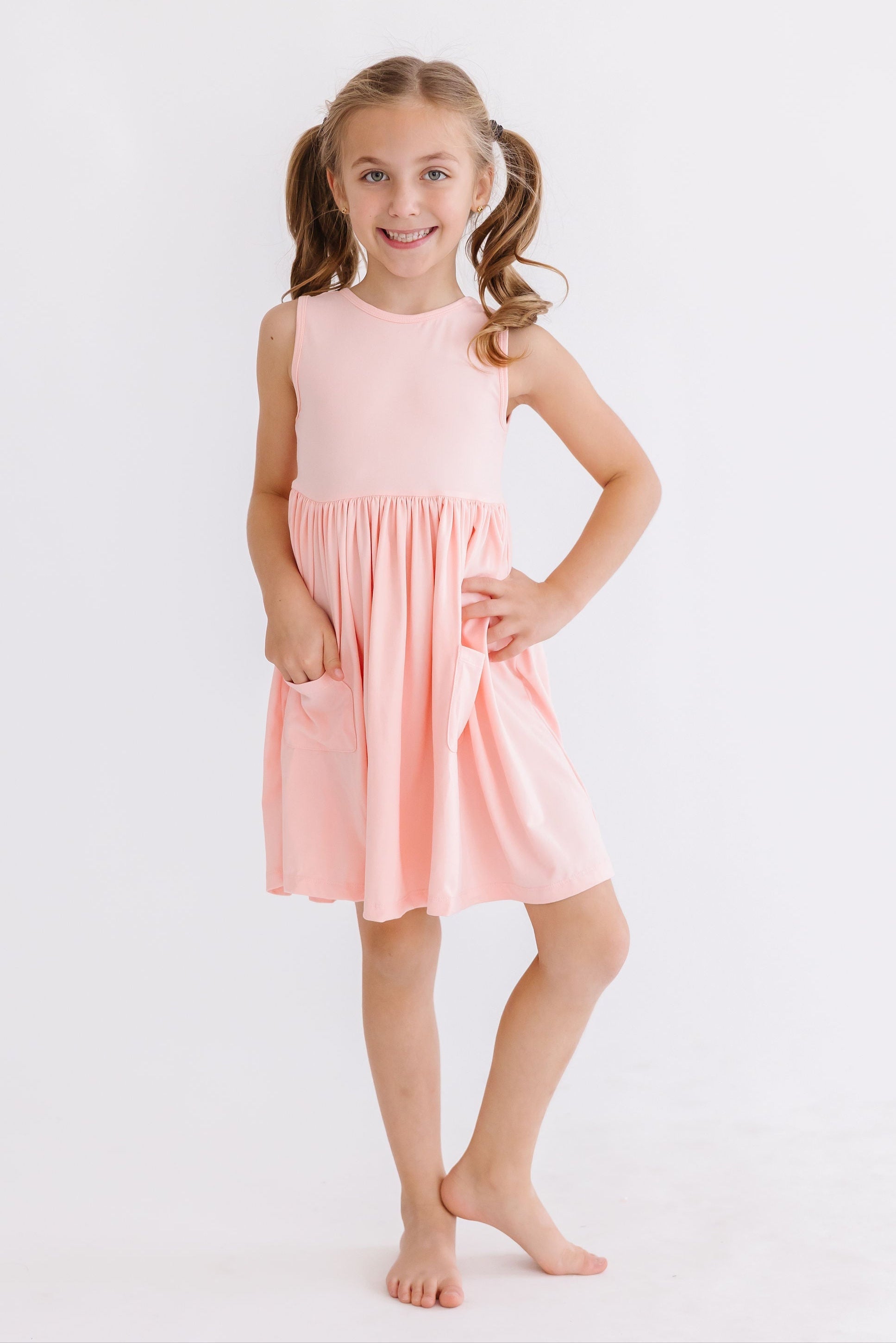 Mila & Rose ® Peach Tank Pocket Twirl Dress — detail close-up