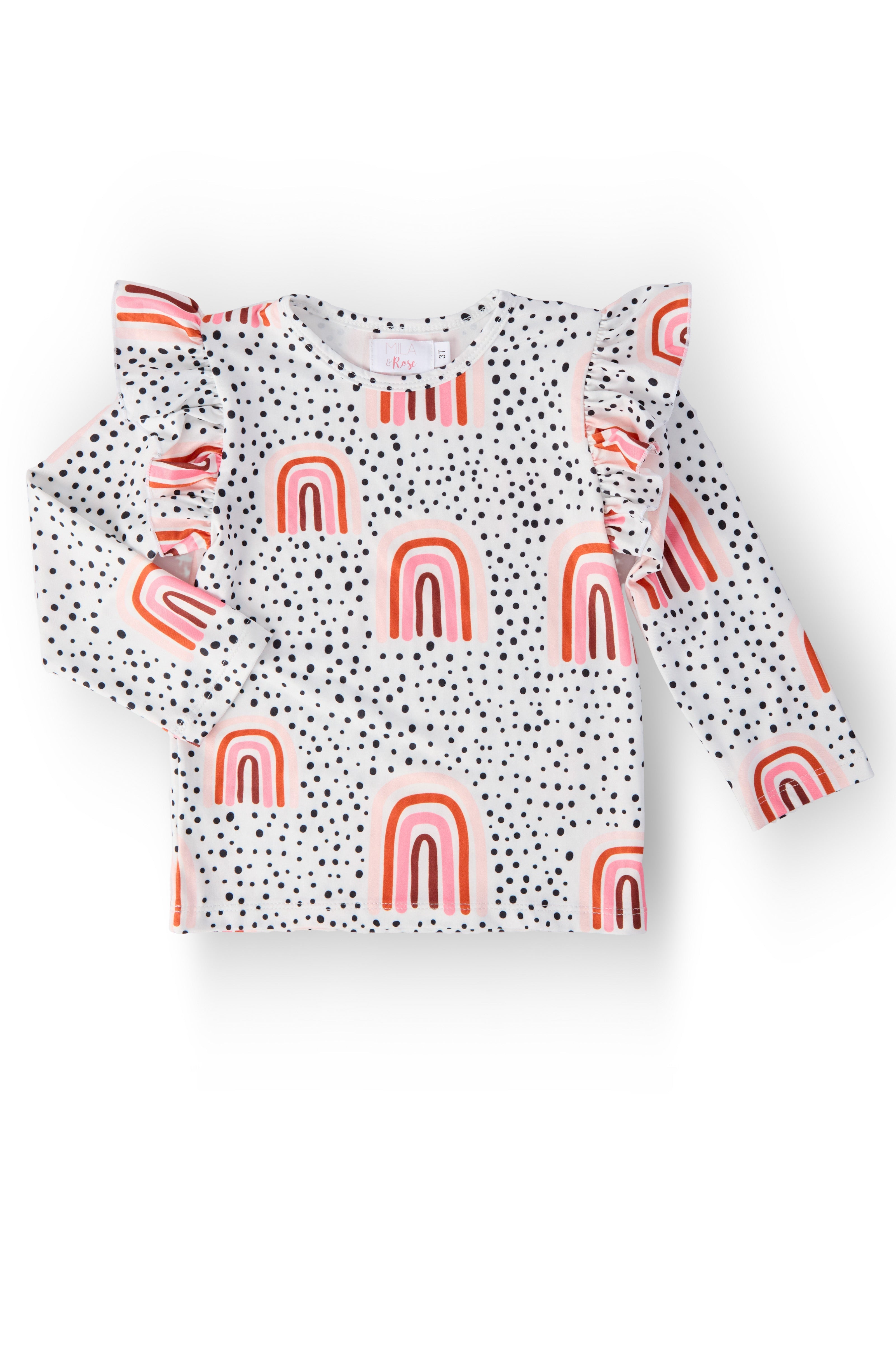 Mila & Rose ® Peach Rainbow L/S Ruffle Tee — main product shot